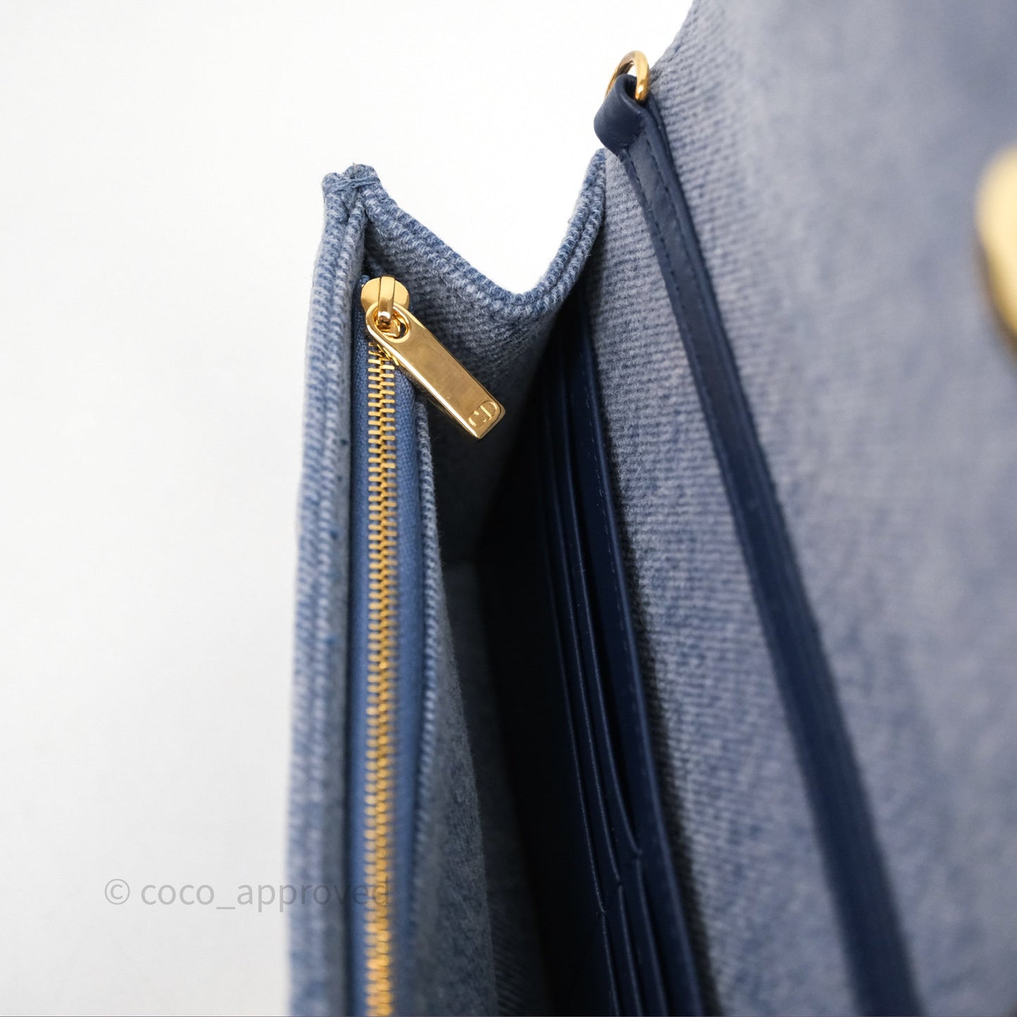 Christian Dior Dior Caro Pouch with Chain Blue Macrocannage Denim
