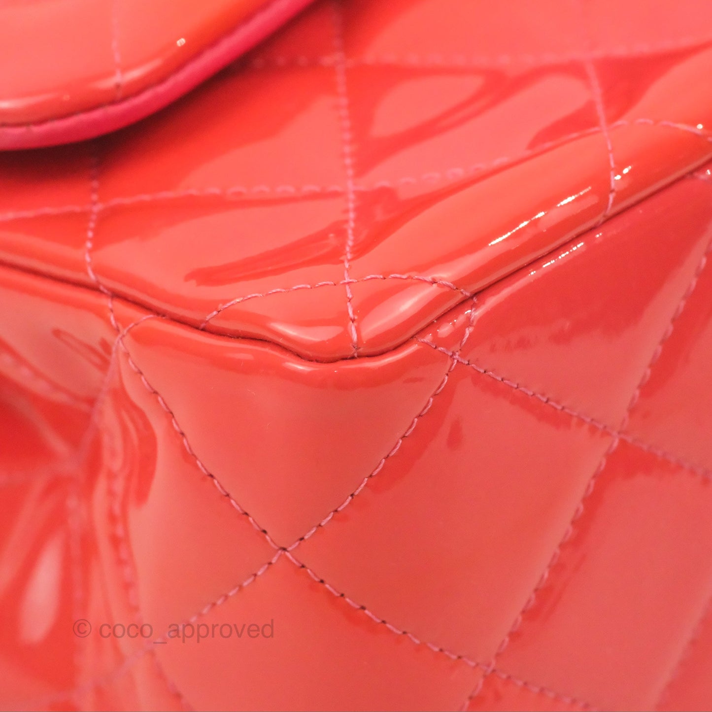 Chanel Jumbo Double Flap Coral Pink Patent Silver Hardware⁣⁣