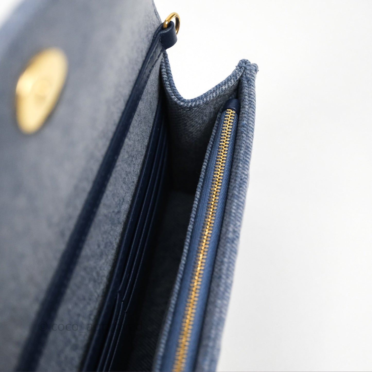 Christian Dior Dior Caro Pouch with Chain Blue Macrocannage Denim