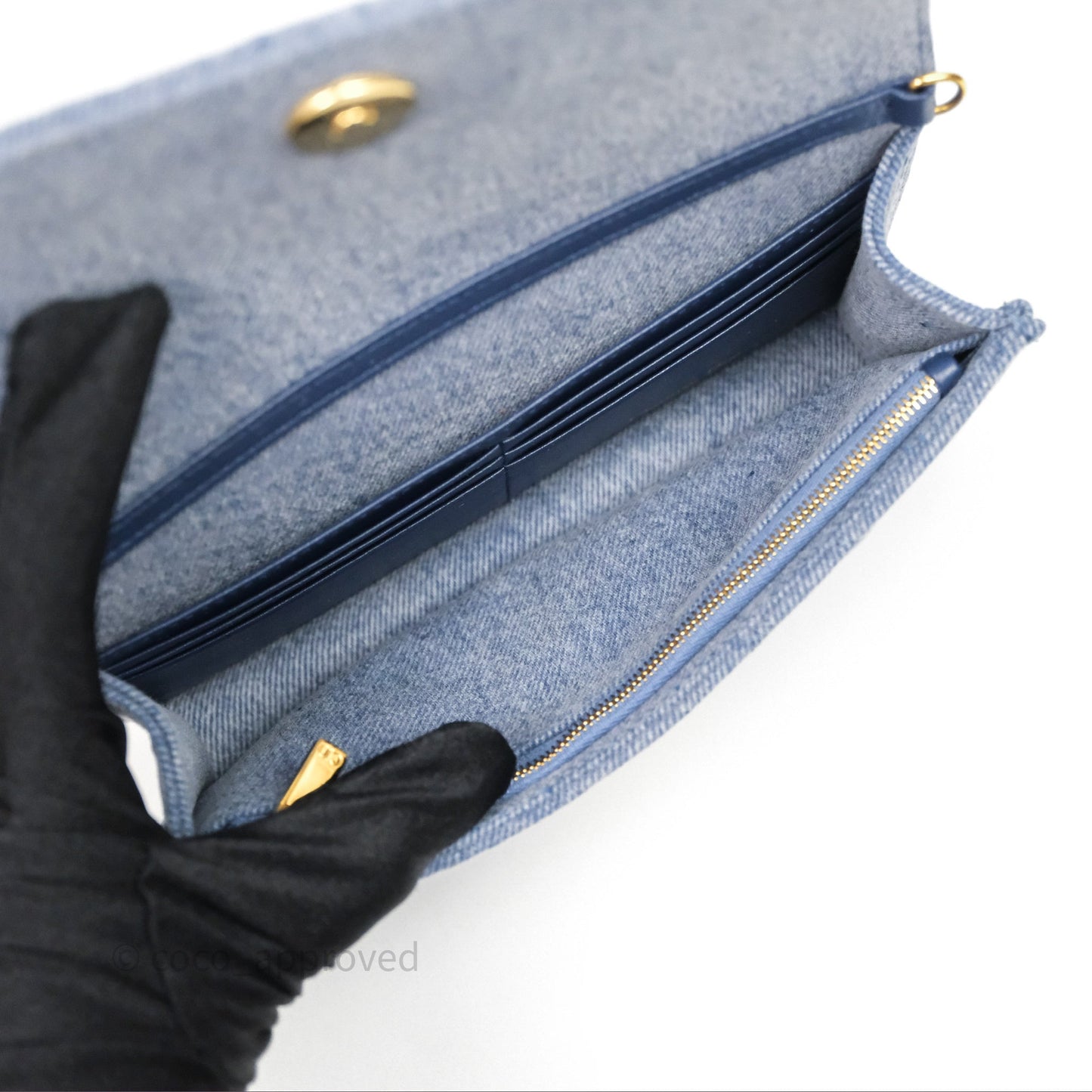 Christian Dior Dior Caro Pouch with Chain Blue Macrocannage Denim