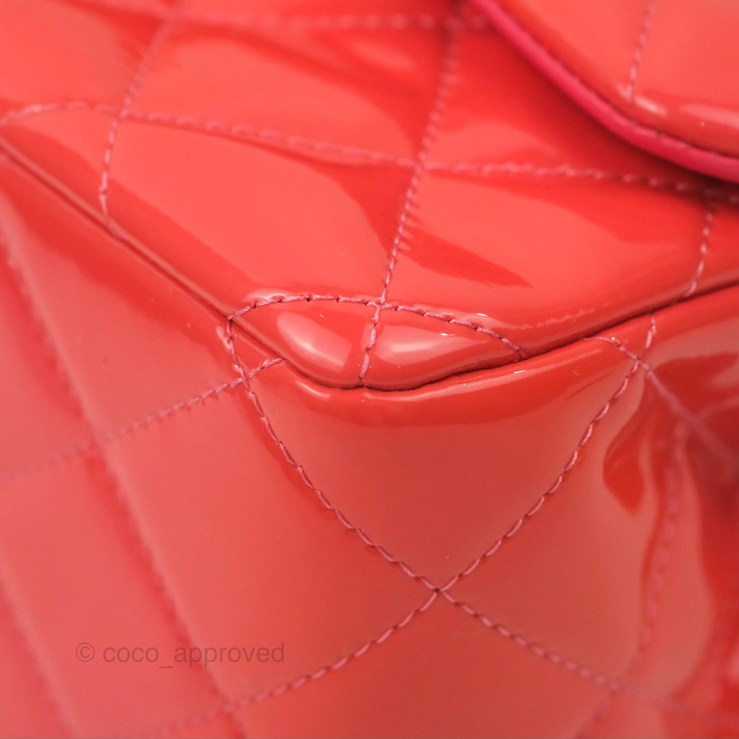 Chanel Jumbo Double Flap Coral Pink Patent Silver Hardware⁣⁣