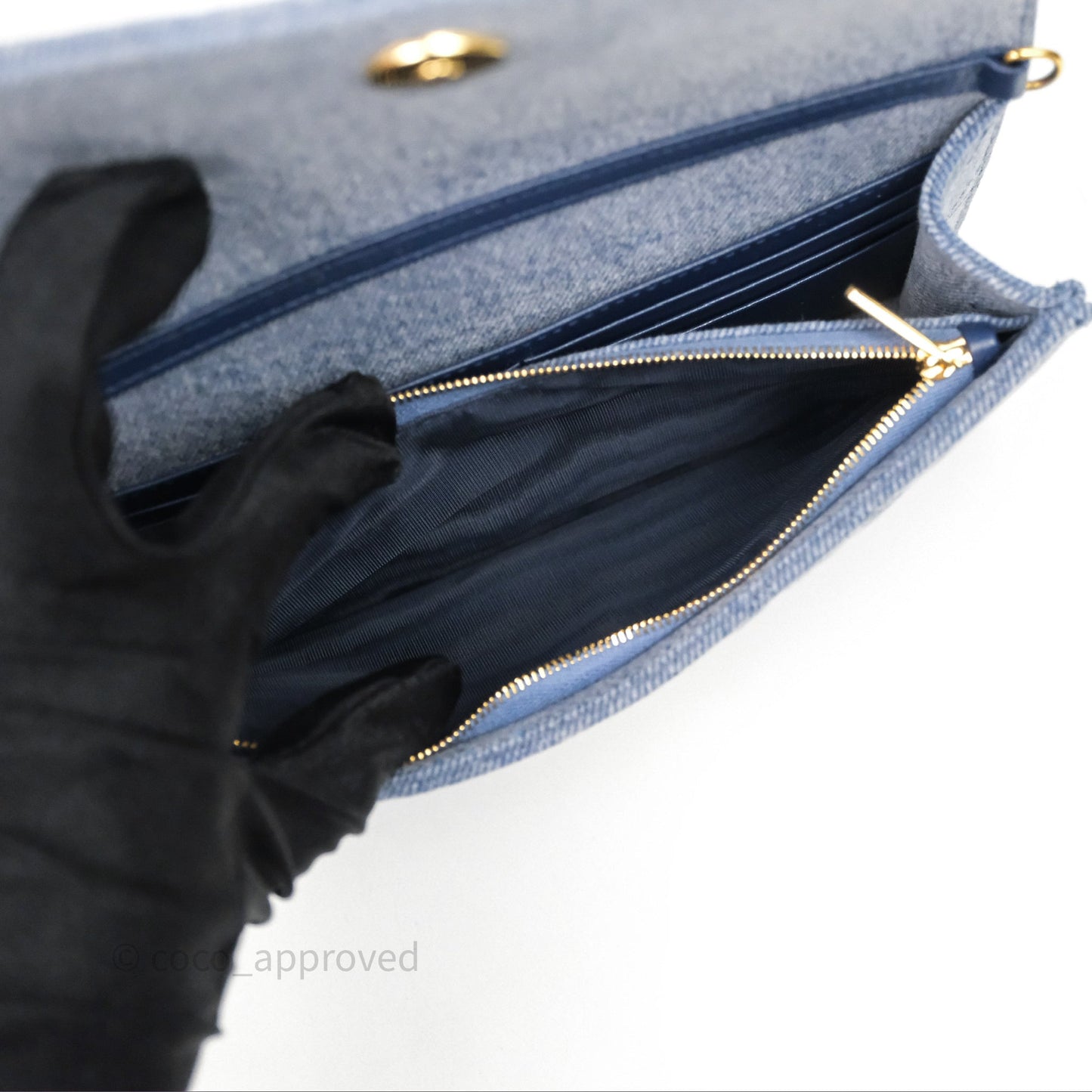 Christian Dior Dior Caro Pouch with Chain Blue Macrocannage Denim