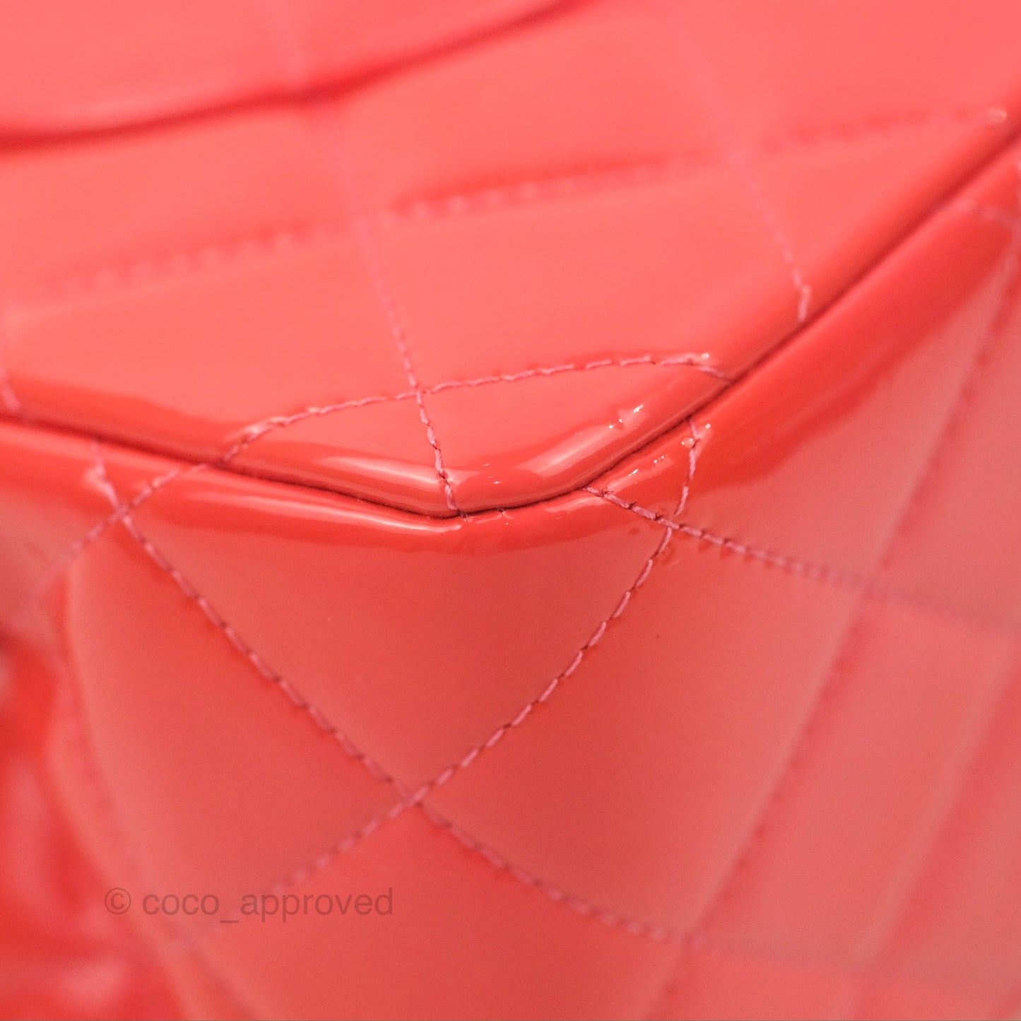 Chanel Jumbo Double Flap Coral Pink Patent Silver Hardware⁣⁣