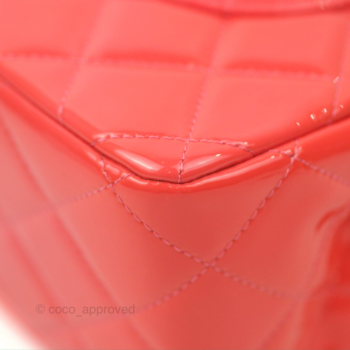 Chanel Jumbo Double Flap Coral Pink Patent Silver Hardware⁣⁣