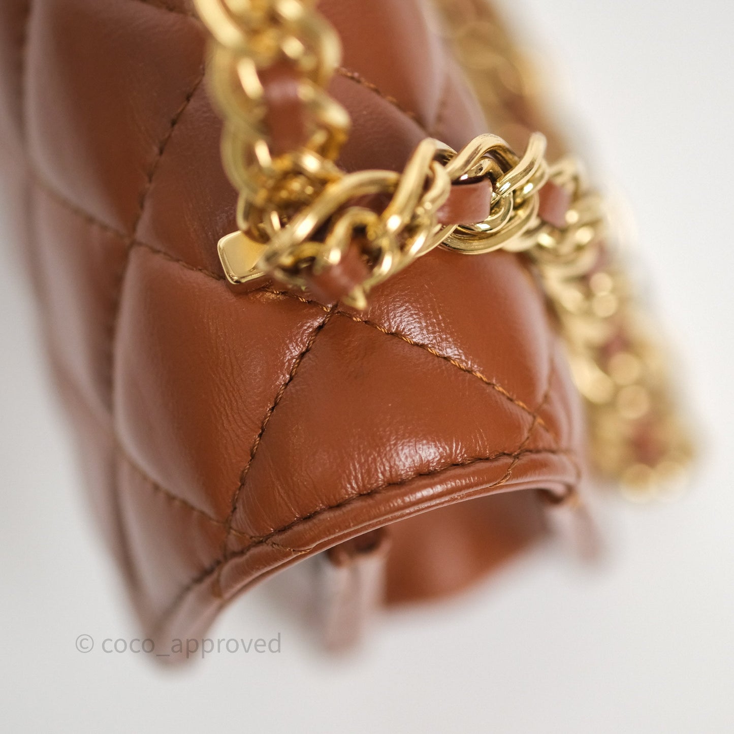 Chanel Top Handle Mini WOC Phone Holder with Chain Dark Caramel Lambskin Gold Hardware
