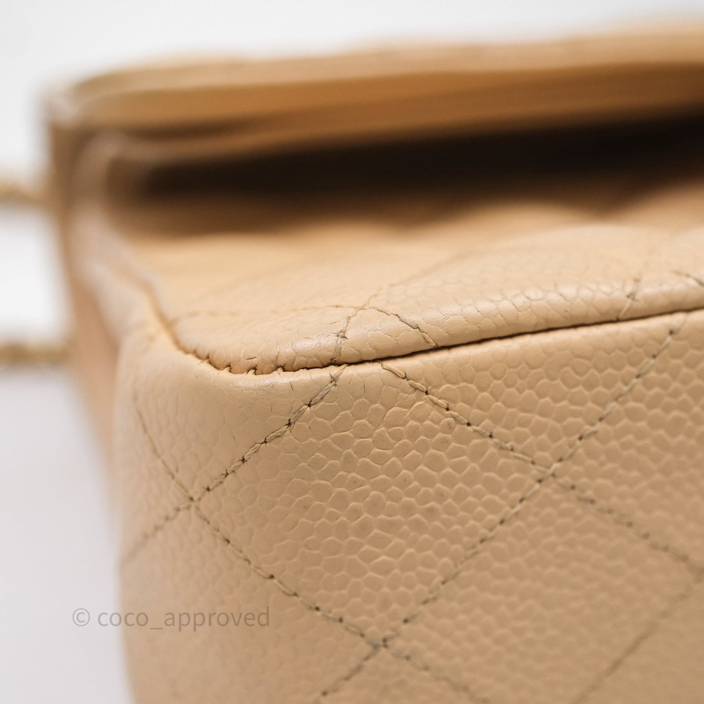 Chanel M/L Medium Classic Flap Quilted Beige Caviar Gold Hardware