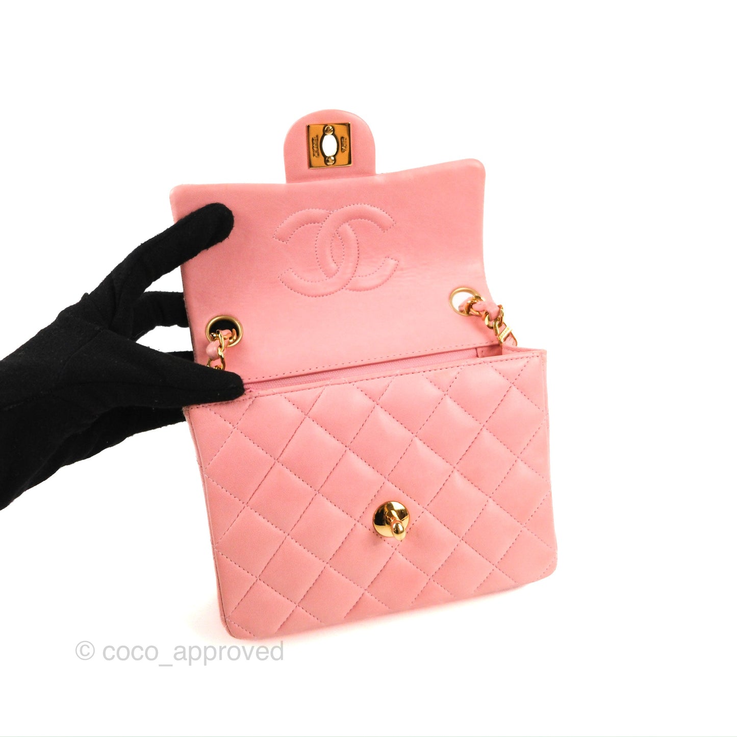 Chanel Quilted Vintage Mini Square Flap Pink Lambskin 24K Gold Hardware