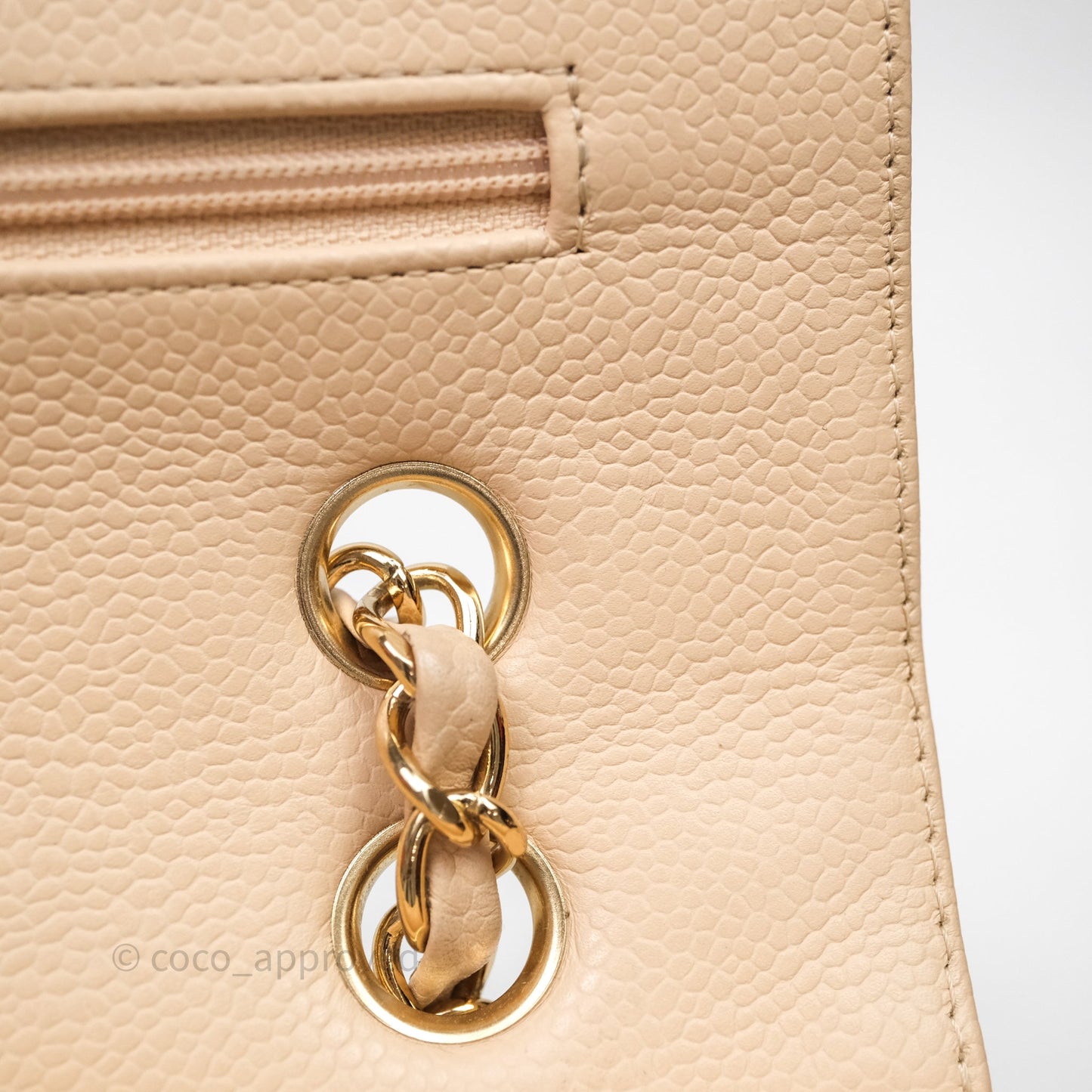 Chanel M/L Medium Classic Flap Quilted Beige Caviar Gold Hardware