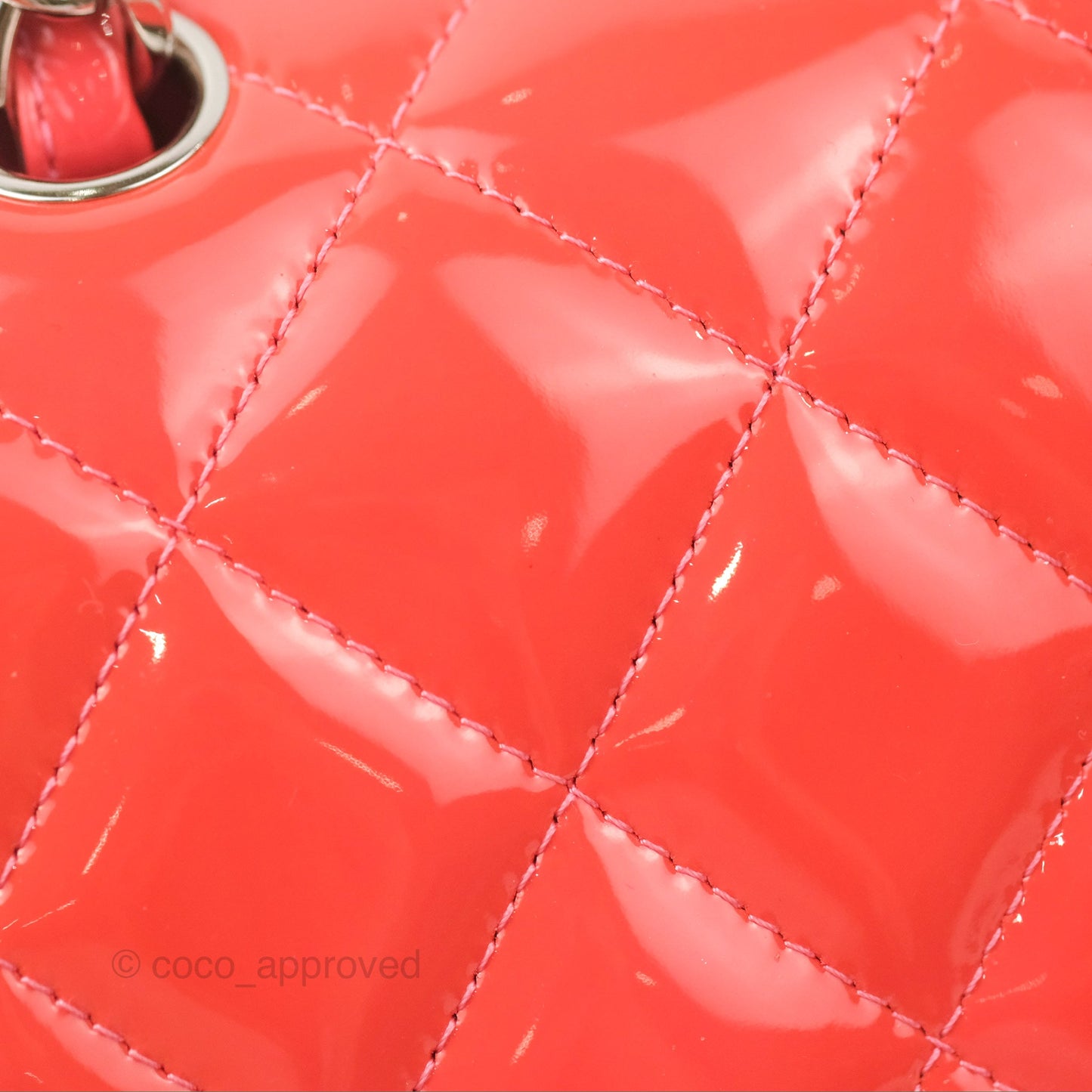 Chanel Jumbo Double Flap Coral Pink Patent Silver Hardware⁣⁣