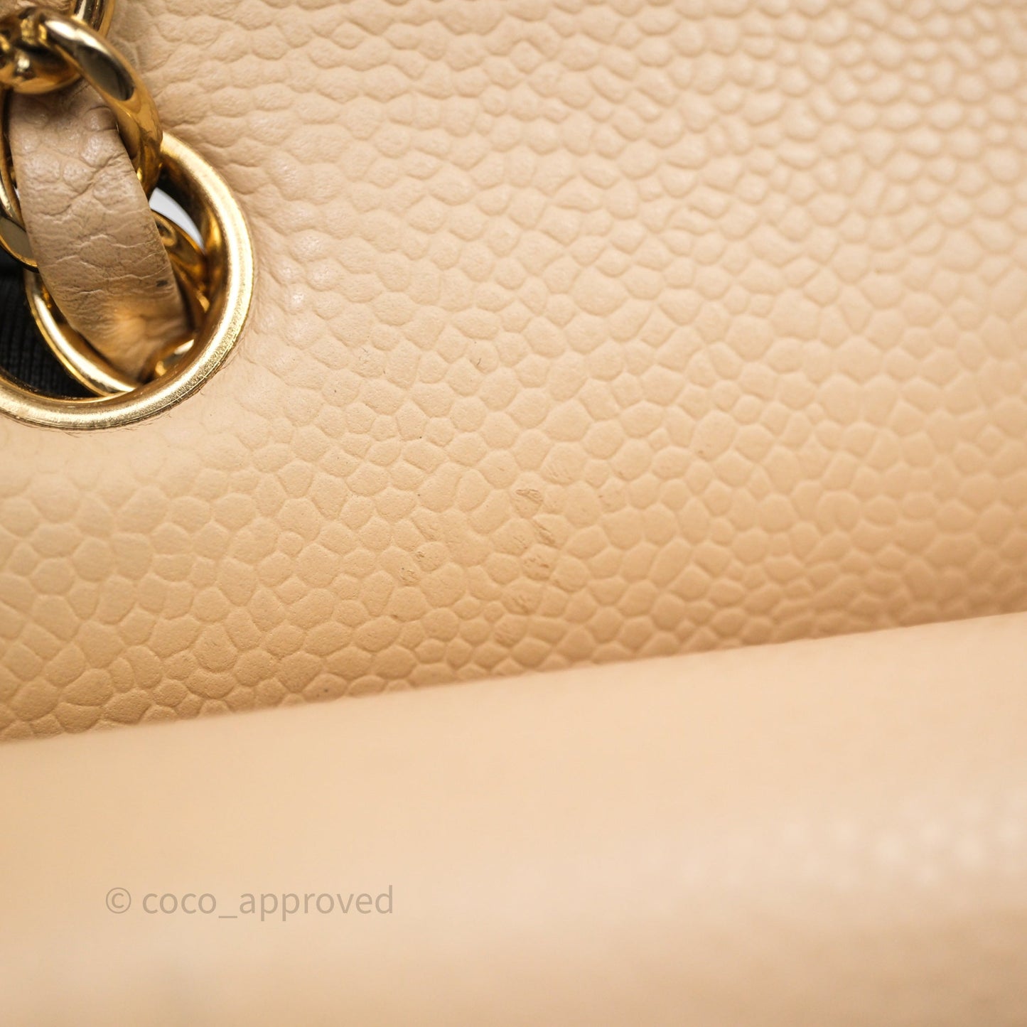 Chanel M/L Medium Classic Flap Quilted Beige Caviar Gold Hardware