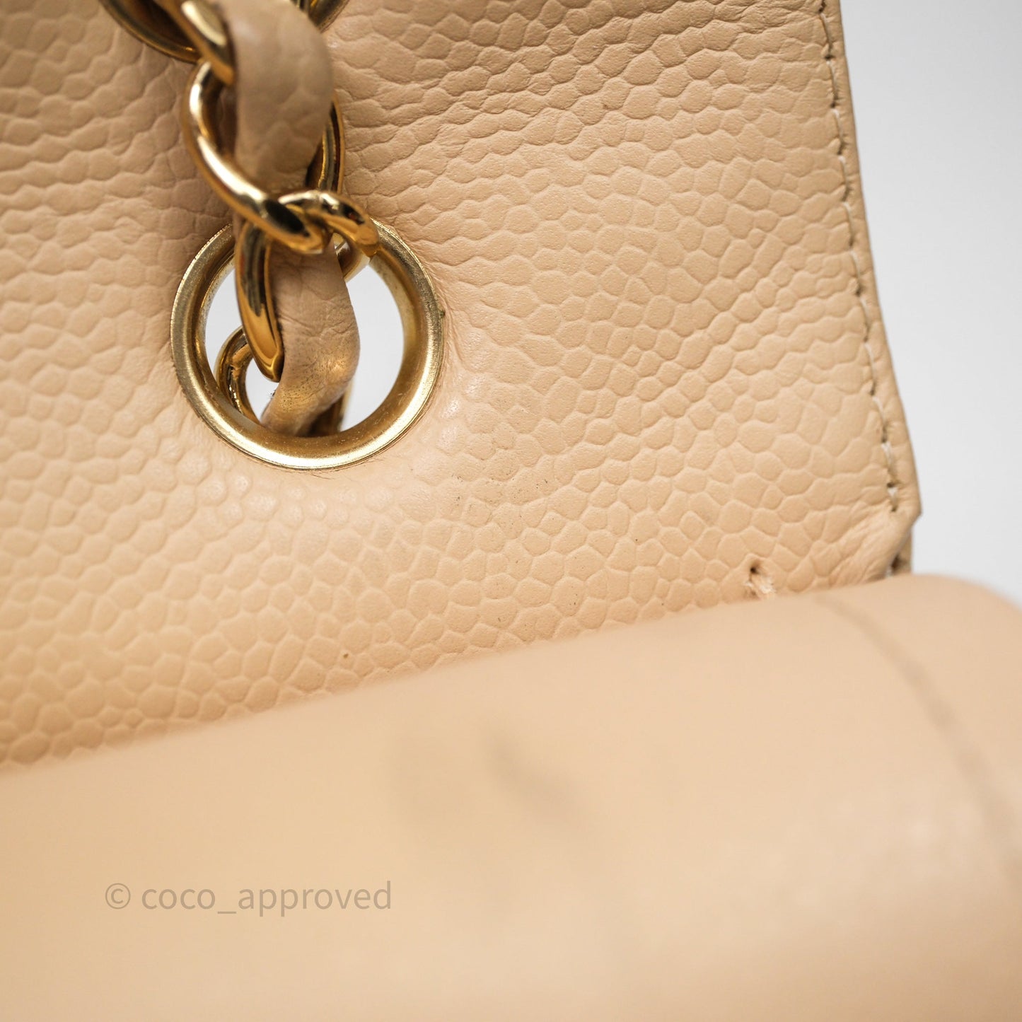 Chanel M/L Medium Classic Flap Quilted Beige Caviar Gold Hardware
