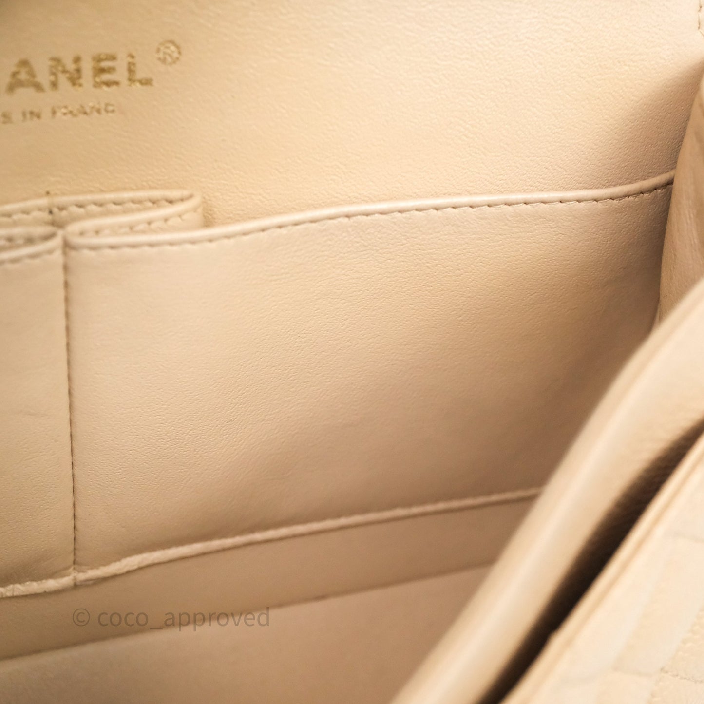 Chanel M/L Medium Classic Flap Quilted Beige Caviar Gold Hardware