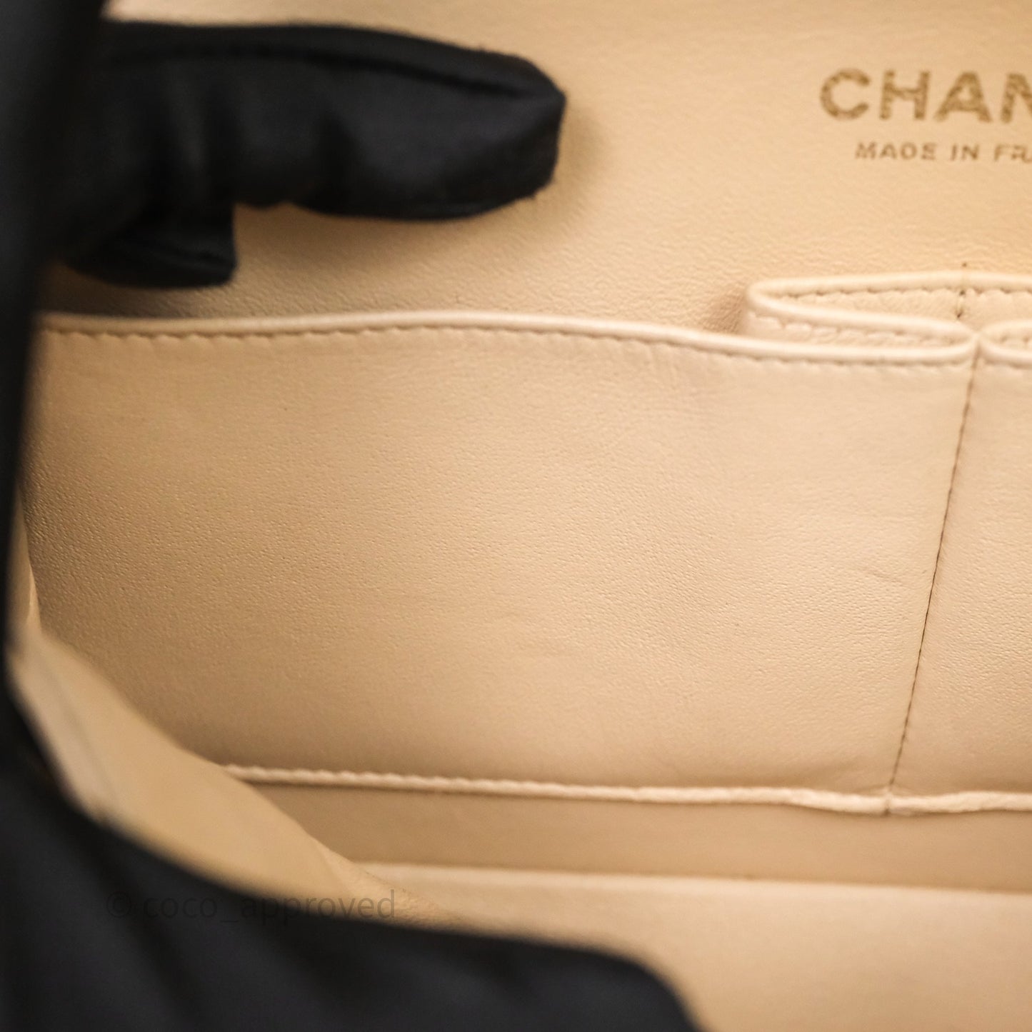 Chanel M/L Medium Classic Flap Quilted Beige Caviar Gold Hardware