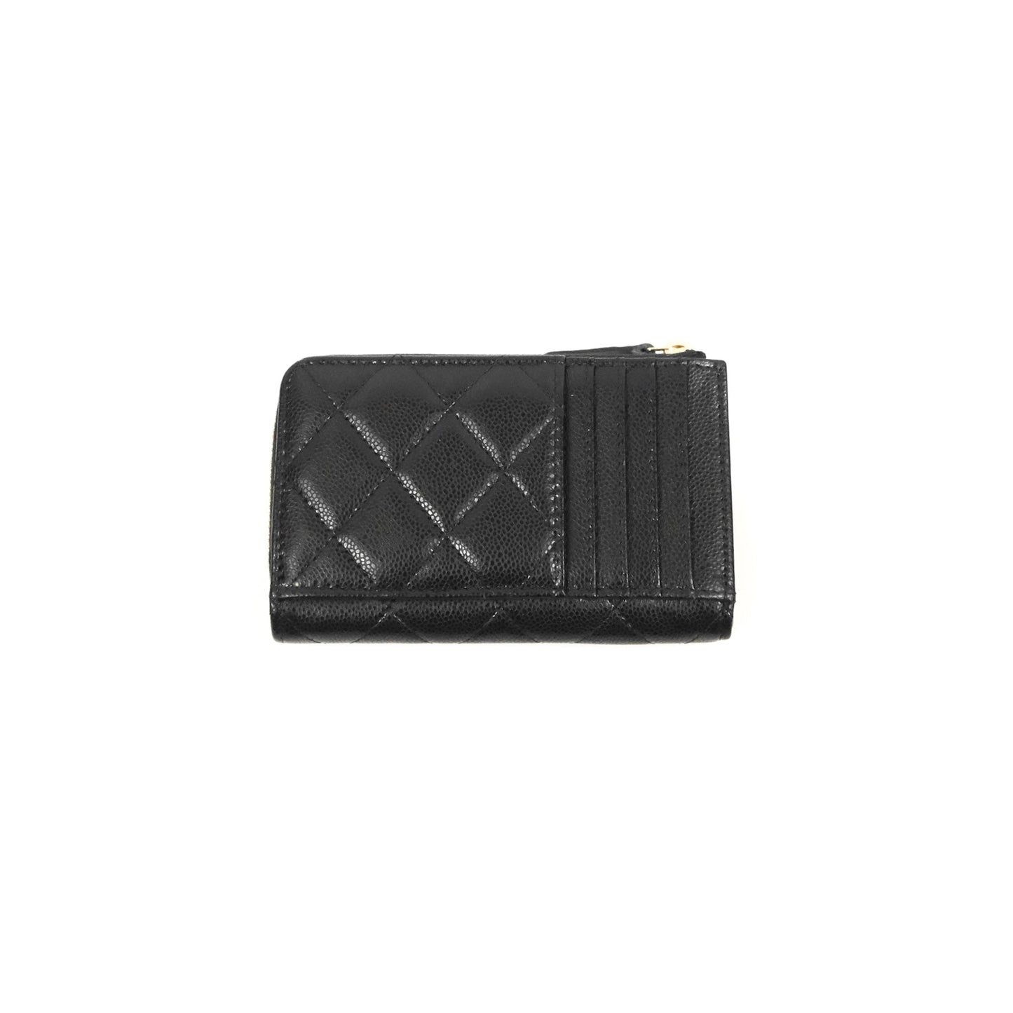 Chanel Quilted Zip Card Holder Black Caviar Gold Hardware 23S