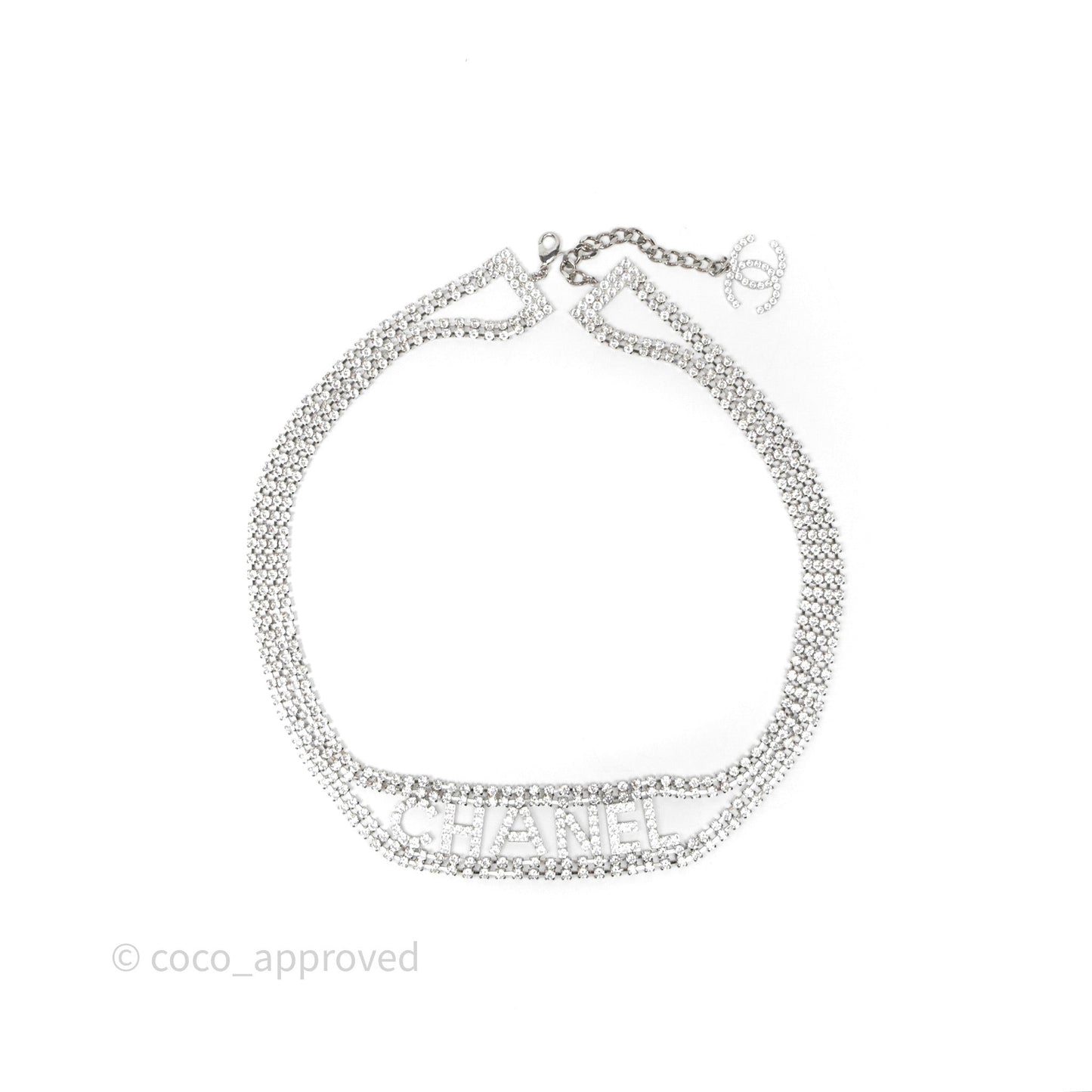 Chanel Crystals Logo Chain Belt Silver Tone 18S