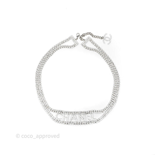 Chanel Crystals Logo Chain Belt Silver Tone 18S