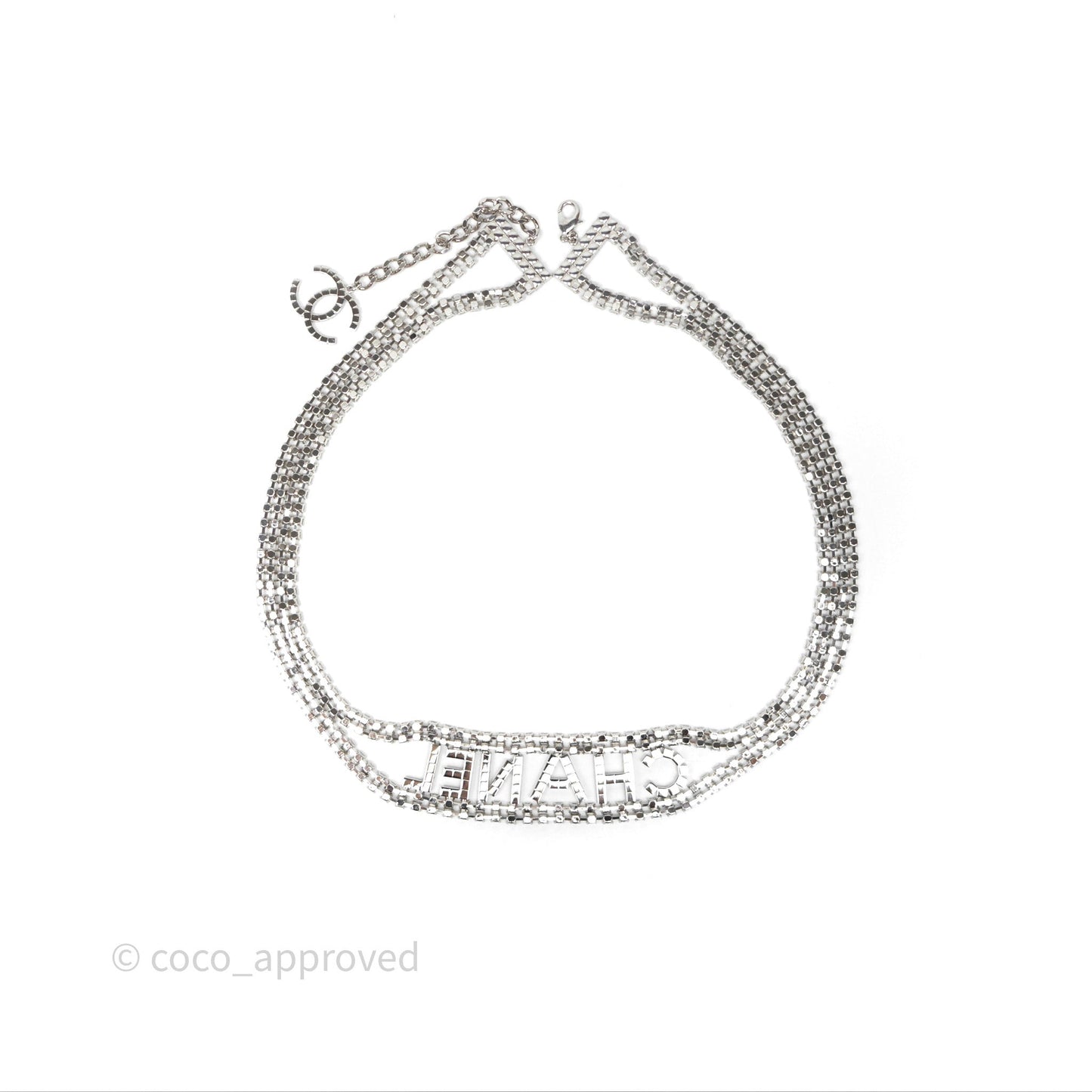 Chanel Crystals Logo Chain Belt Silver Tone 18S