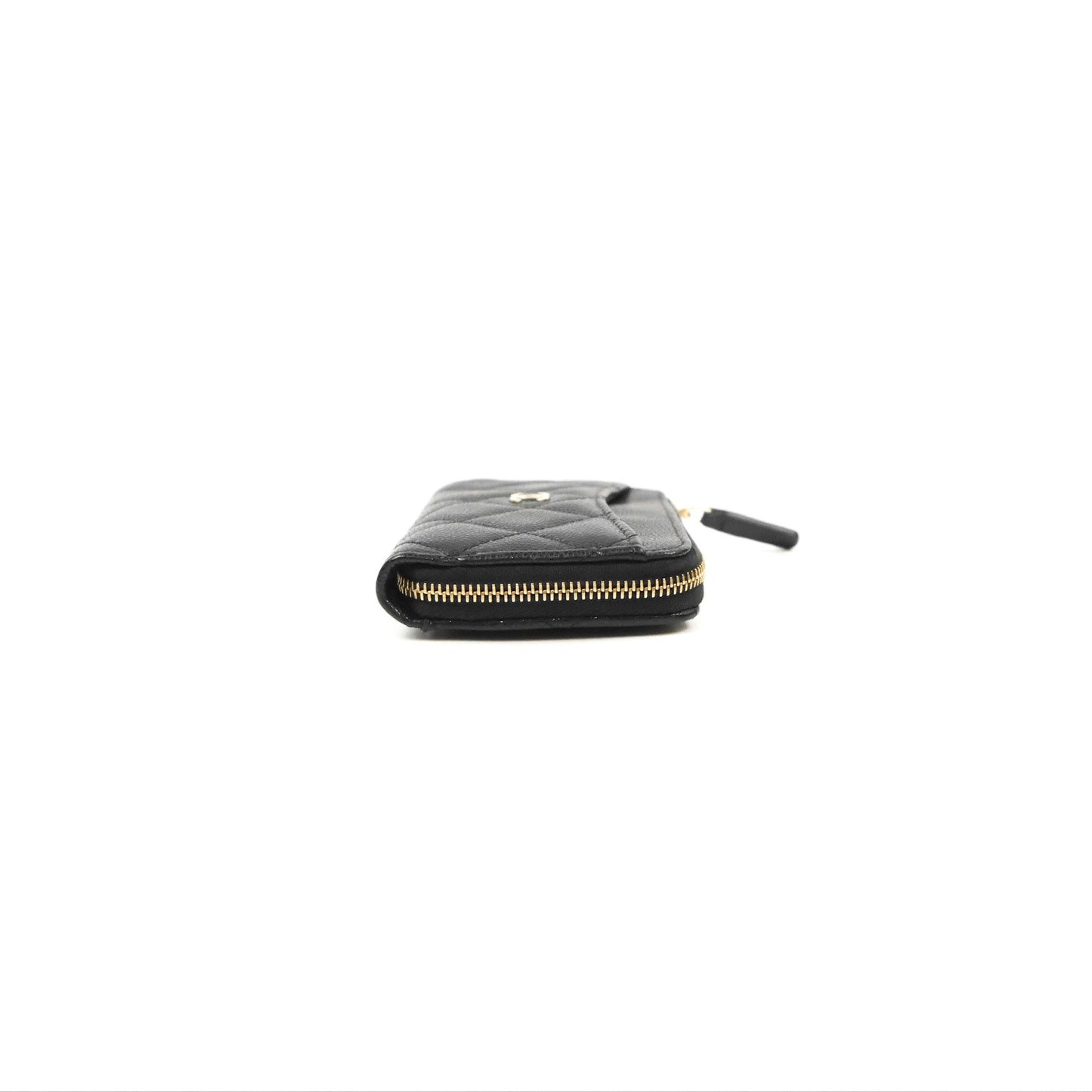 Chanel Quilted Zip Card Holder Black Caviar Gold Hardware 23S