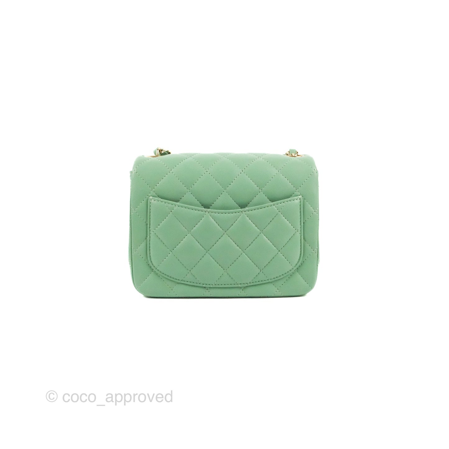 Chanel Quilted Mini Square Light Green Lambskin Gold Hardware