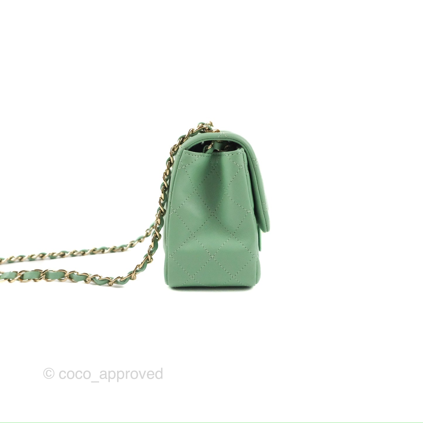 Chanel Quilted Mini Square Light Green Lambskin Gold Hardware