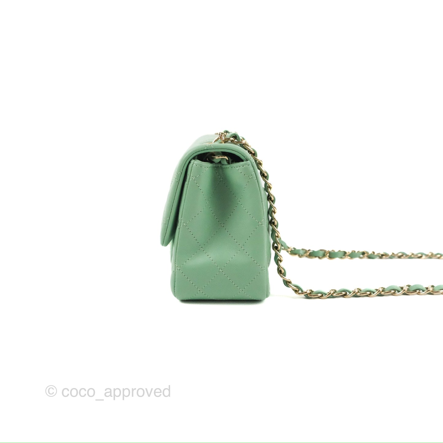 Chanel Quilted Mini Square Light Green Lambskin Gold Hardware
