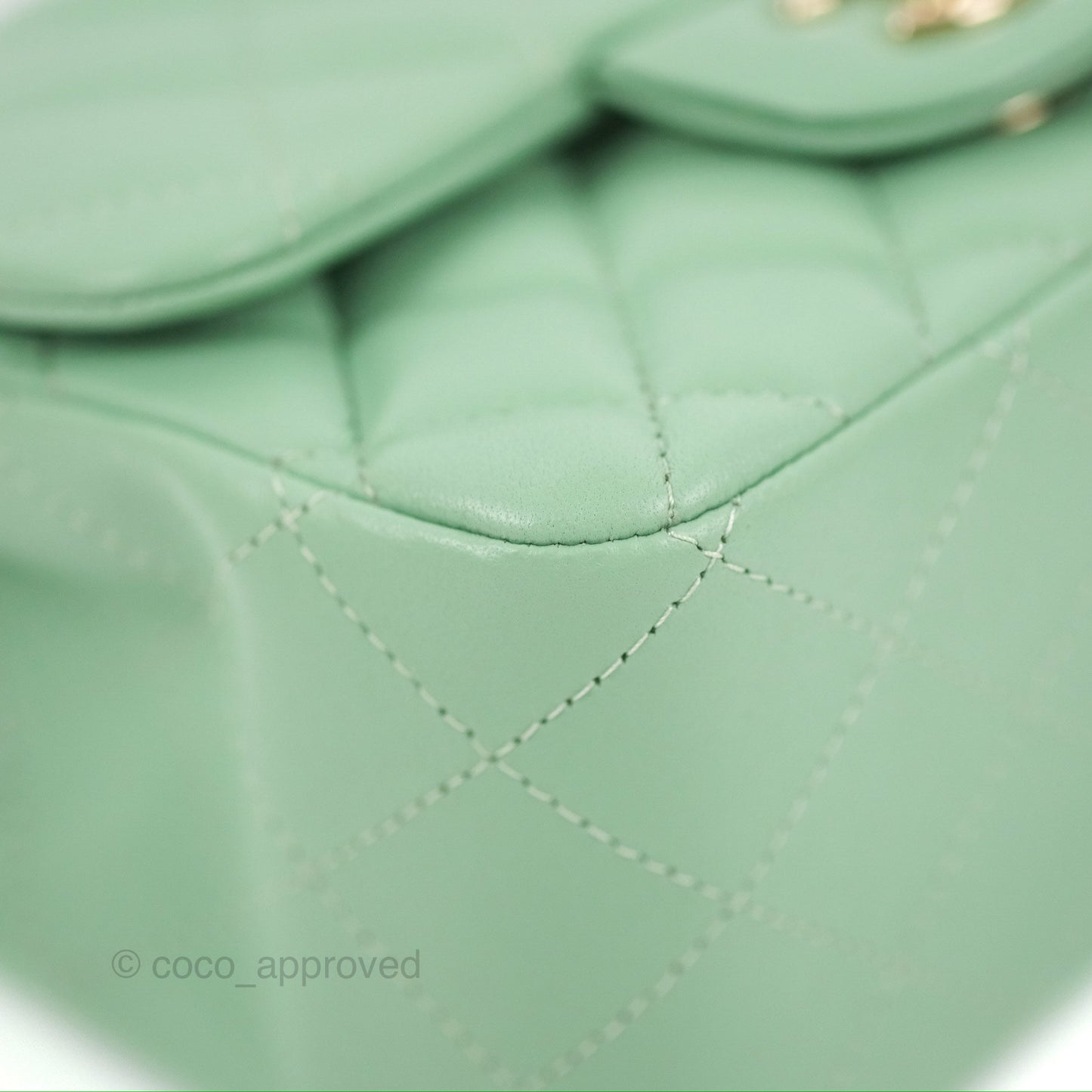 Chanel Quilted Mini Square Light Green Lambskin Gold Hardware