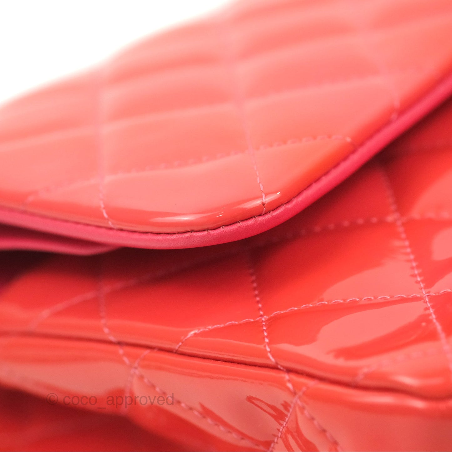 Chanel Jumbo Double Flap Coral Pink Patent Silver Hardware⁣⁣