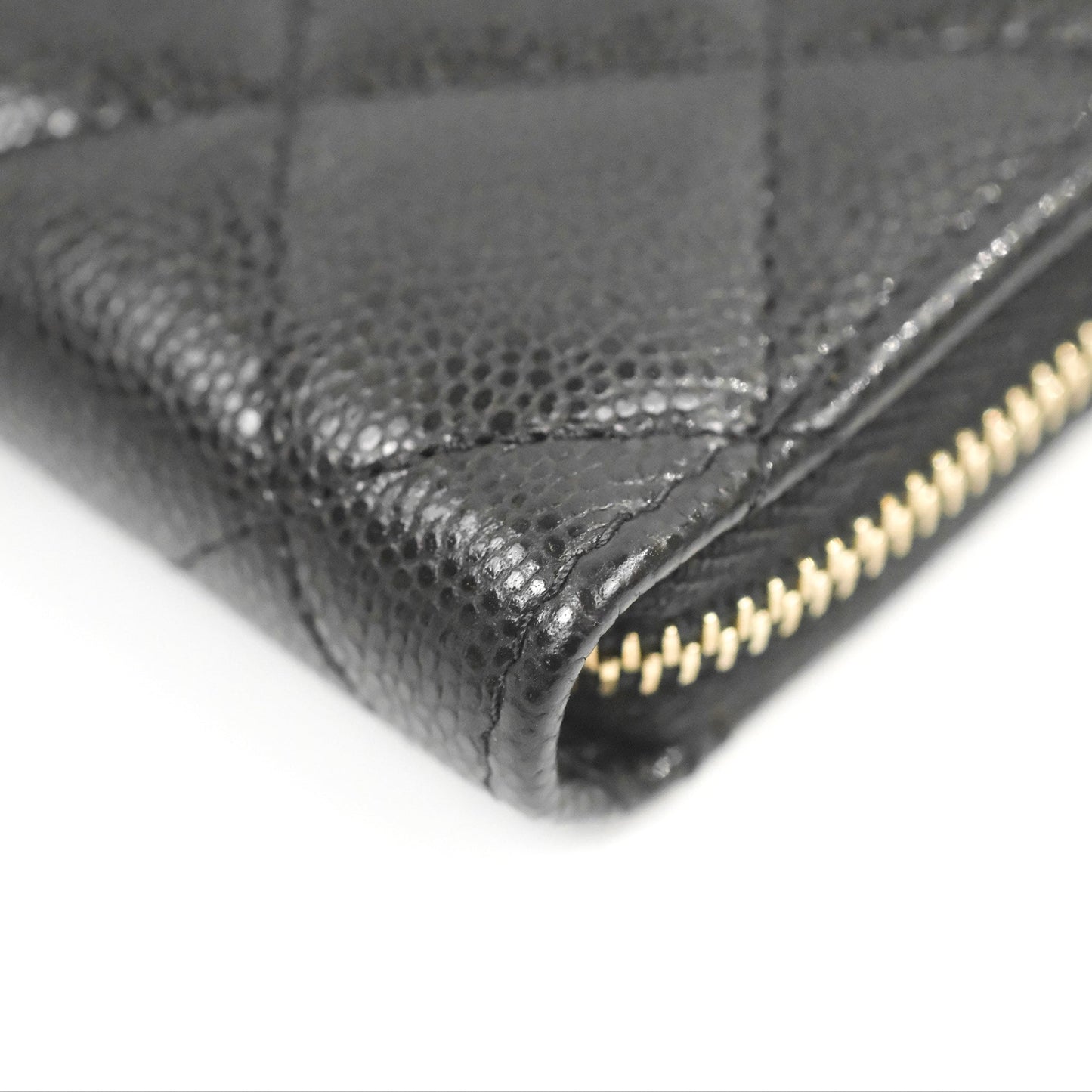Chanel Quilted Zip Card Holder Black Caviar Gold Hardware 23S