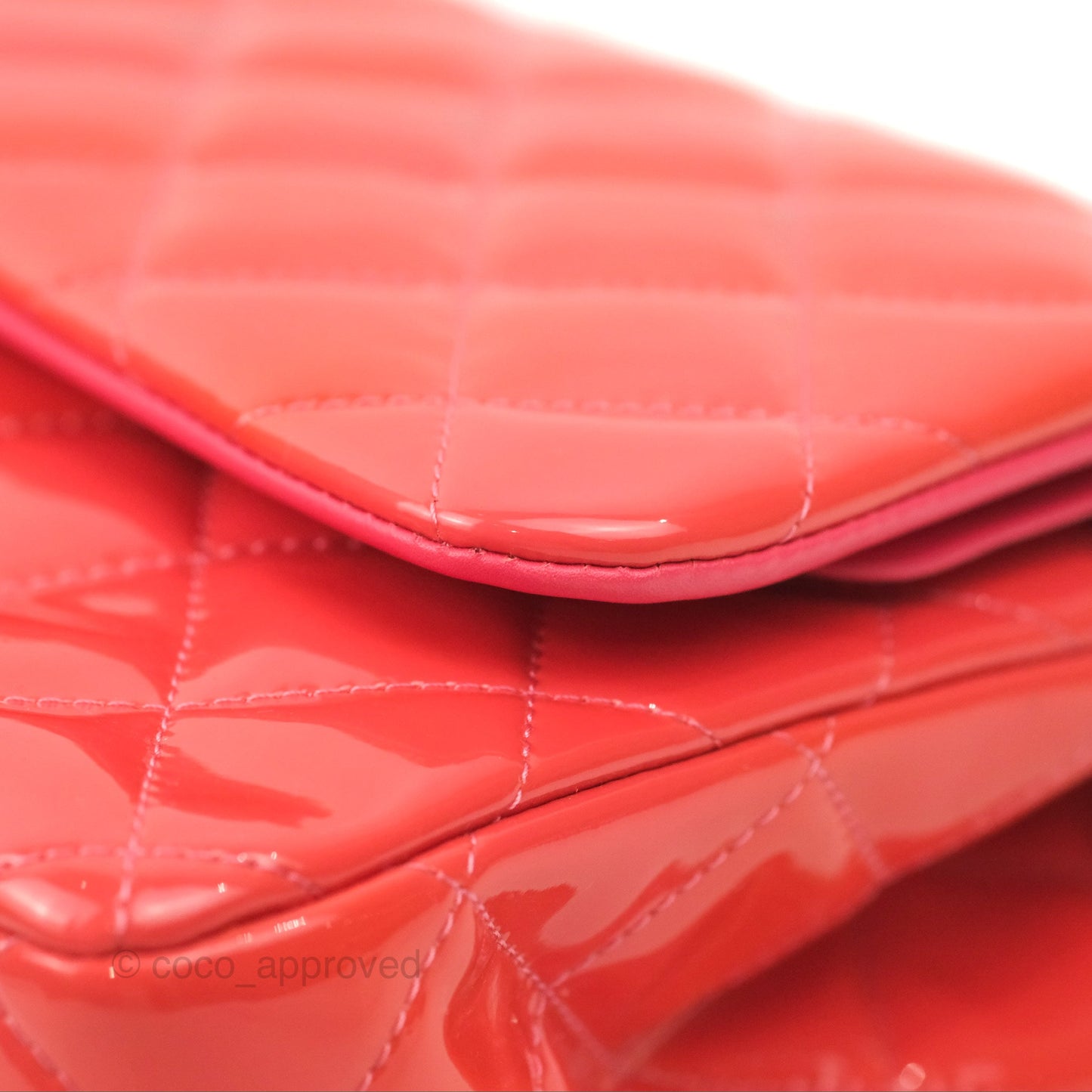 Chanel Jumbo Double Flap Coral Pink Patent Silver Hardware⁣⁣