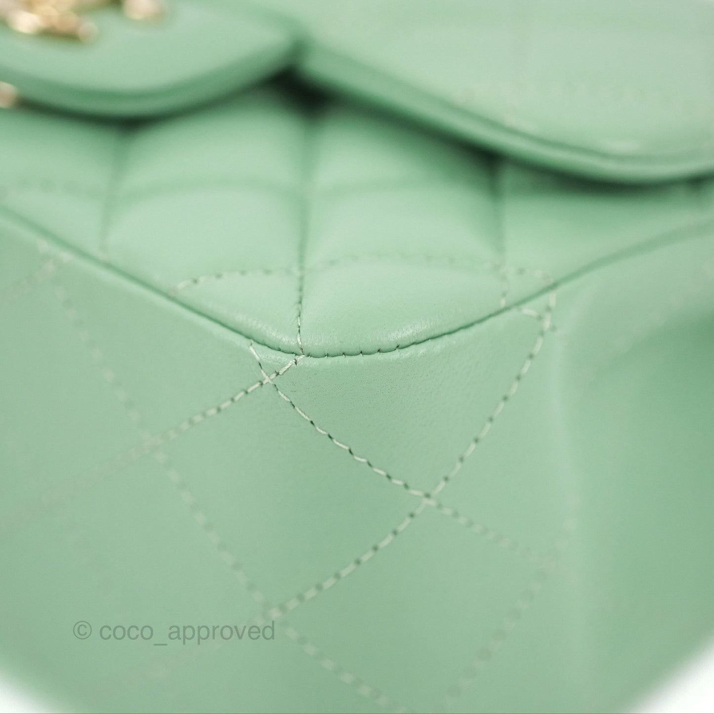 Chanel Quilted Mini Square Light Green Lambskin Gold Hardware