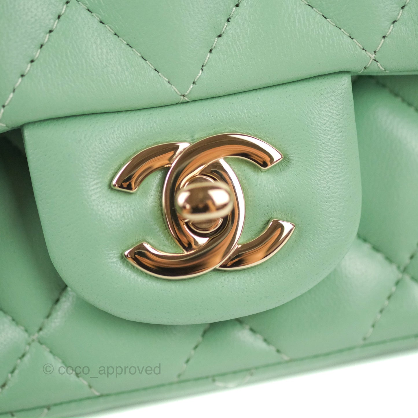 Chanel Quilted Mini Square Light Green Lambskin Gold Hardware