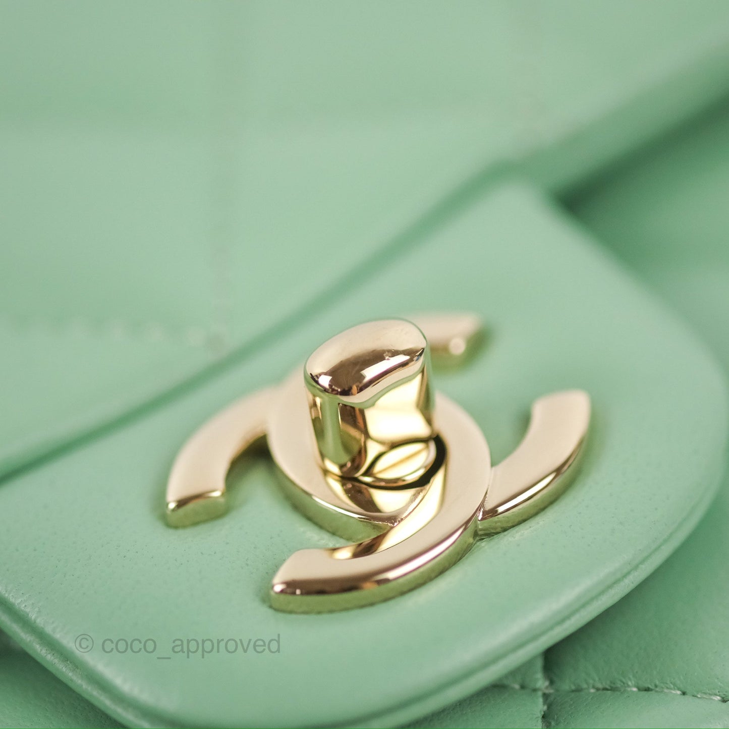 Chanel Quilted Mini Square Light Green Lambskin Gold Hardware
