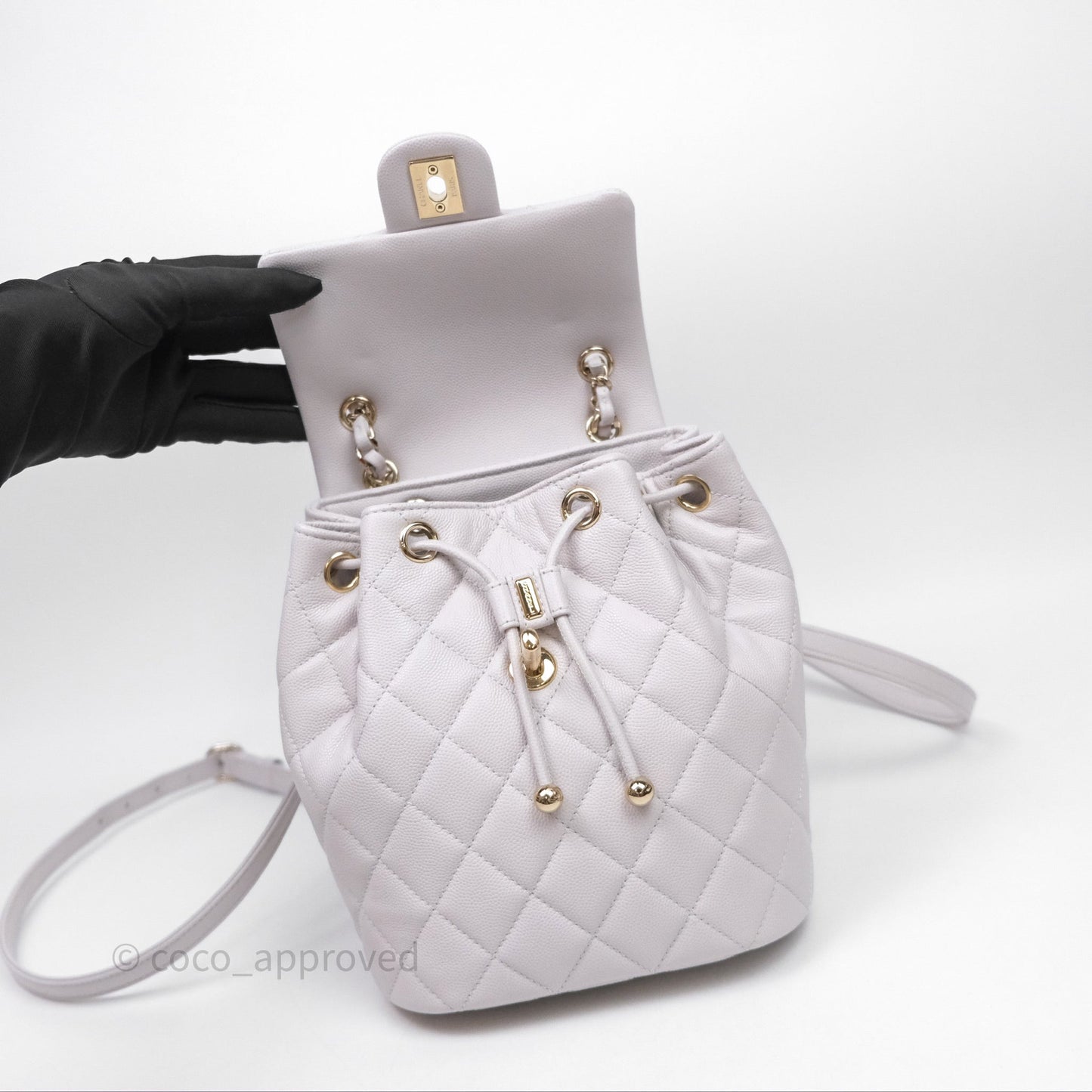 Chanel Mini Urban Spirit Backpack Pale Gray Caviar Gold Hardware