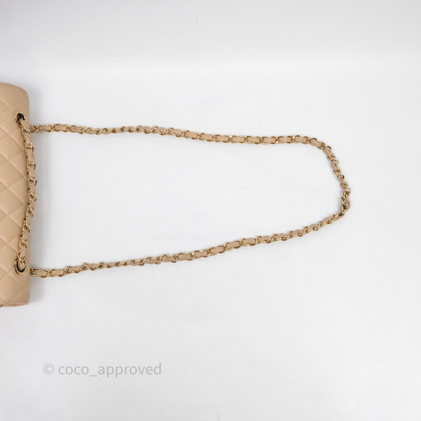 Chanel M/L Medium Classic Flap Quilted Beige Caviar Gold Hardware