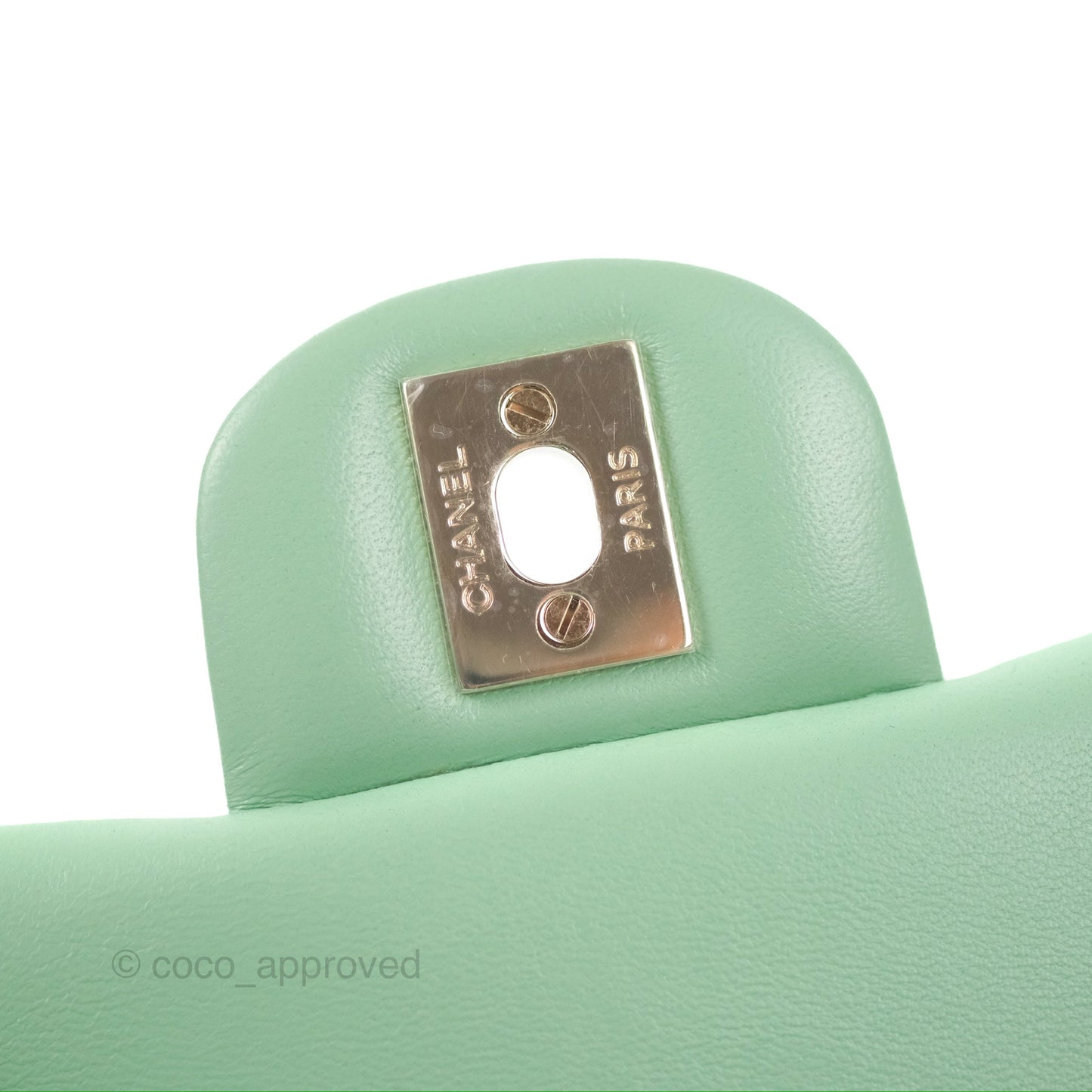 Chanel Quilted Mini Square Light Green Lambskin Gold Hardware