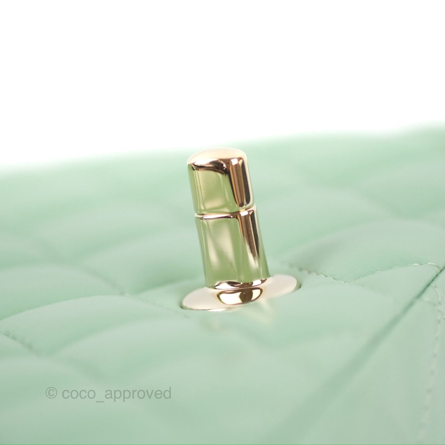 Chanel Quilted Mini Square Light Green Lambskin Gold Hardware