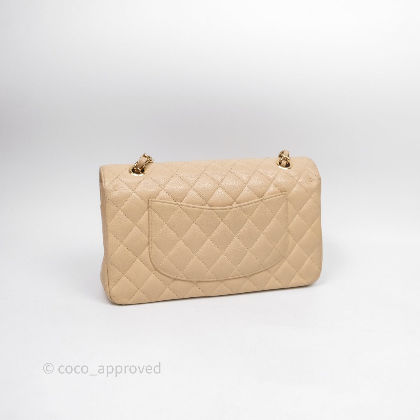 Chanel M/L Medium Classic Flap Quilted Beige Caviar Gold Hardware
