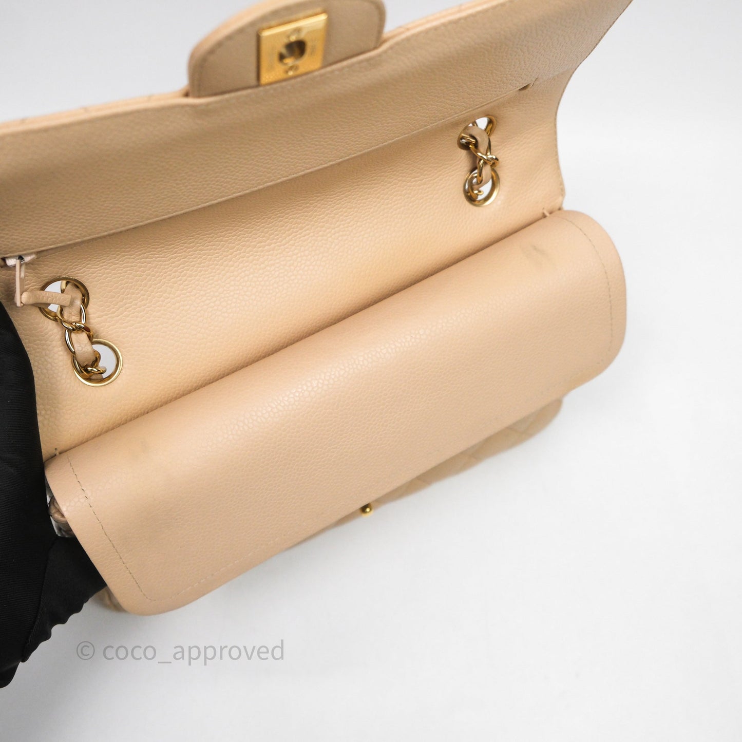 Chanel M/L Medium Classic Flap Quilted Beige Caviar Gold Hardware