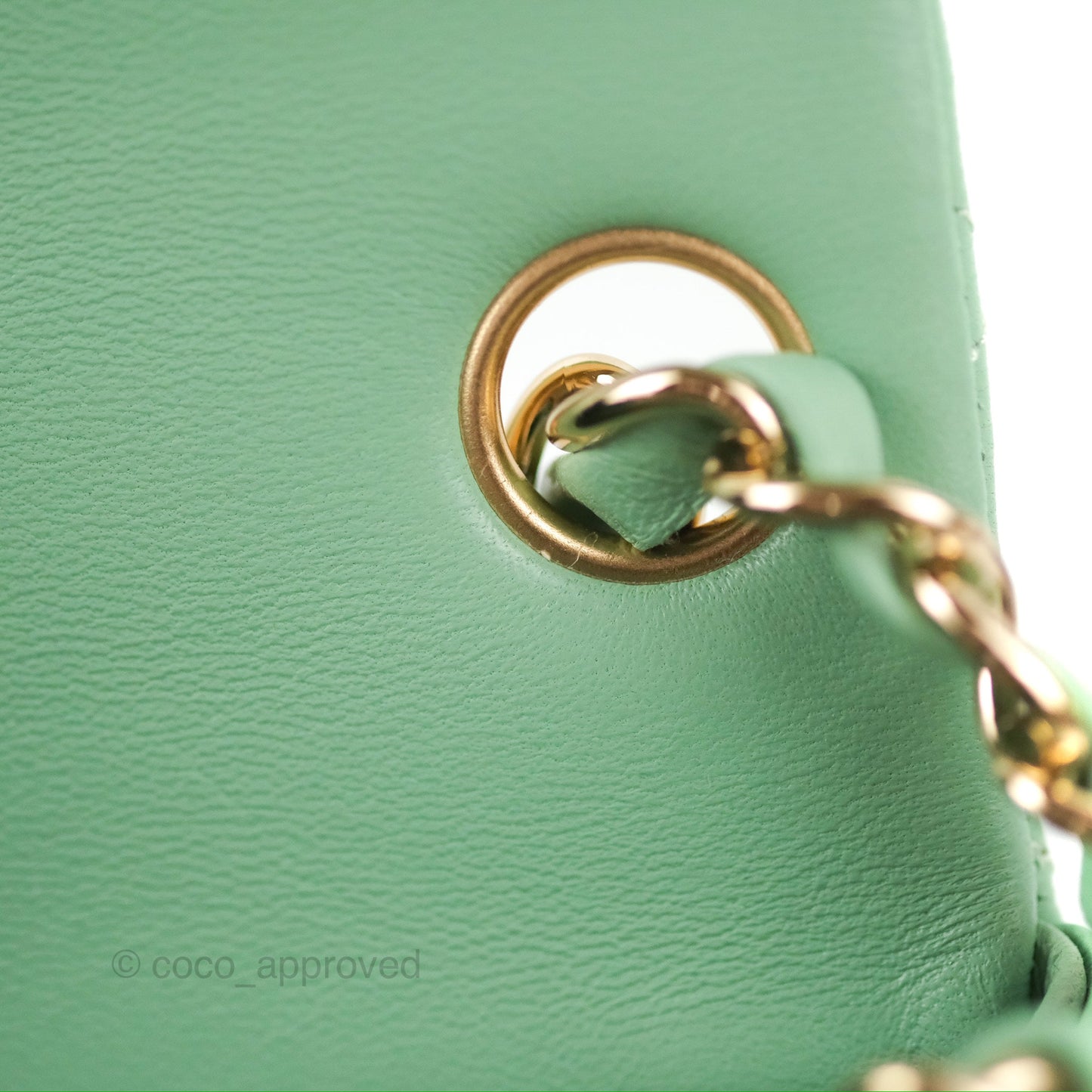 Chanel Quilted Mini Square Light Green Lambskin Gold Hardware