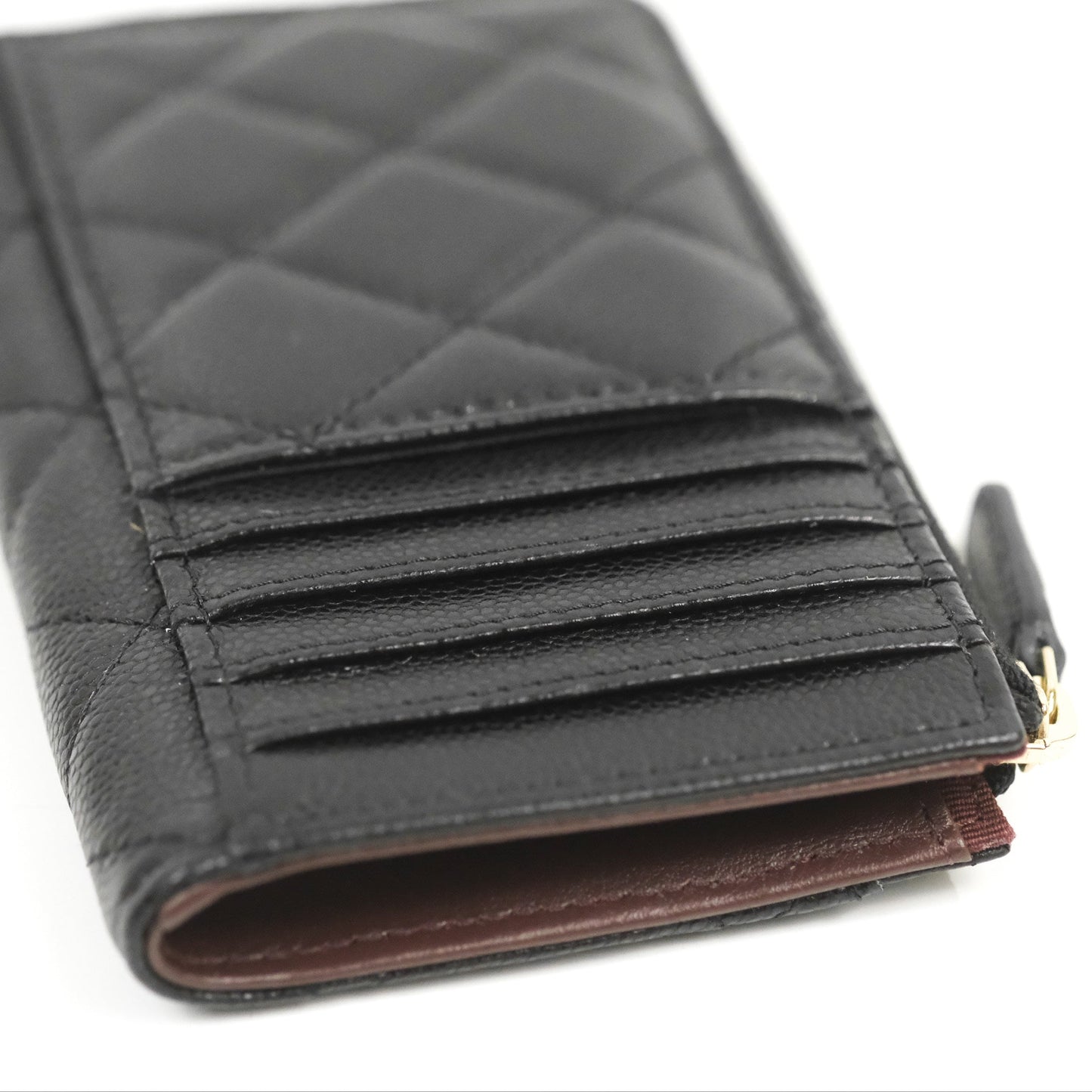 Chanel Quilted Zip Card Holder Black Caviar Gold Hardware 23S
