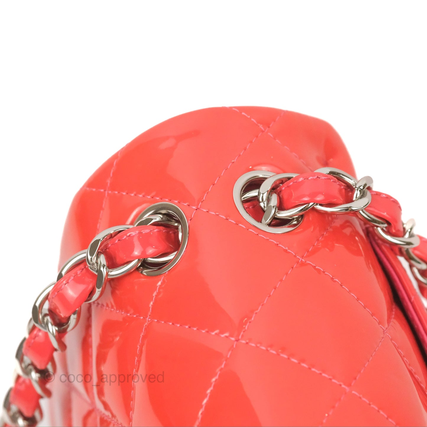 Chanel Jumbo Double Flap Coral Pink Patent Silver Hardware⁣⁣