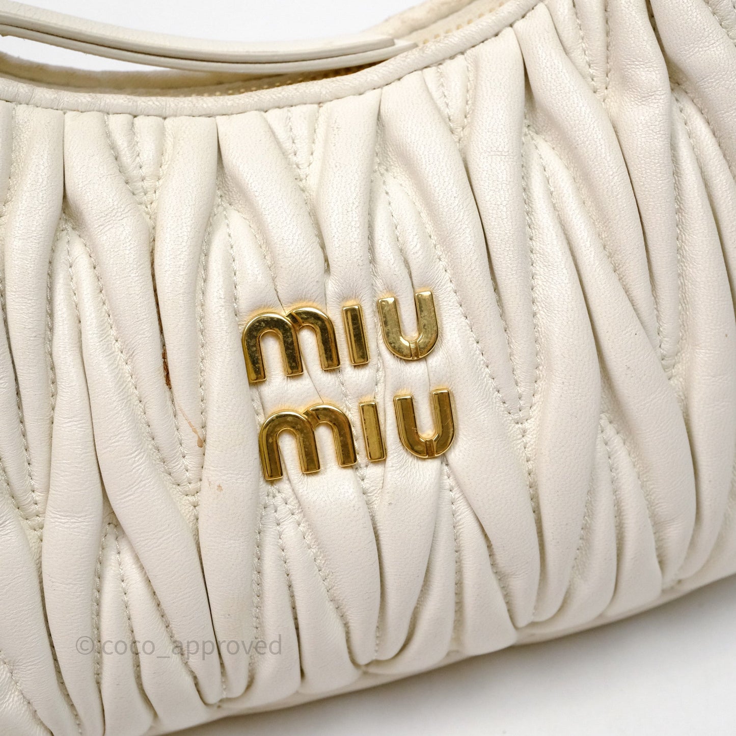 Miu Miu Wander Matelassé Nappa Leather Hobo Bag White