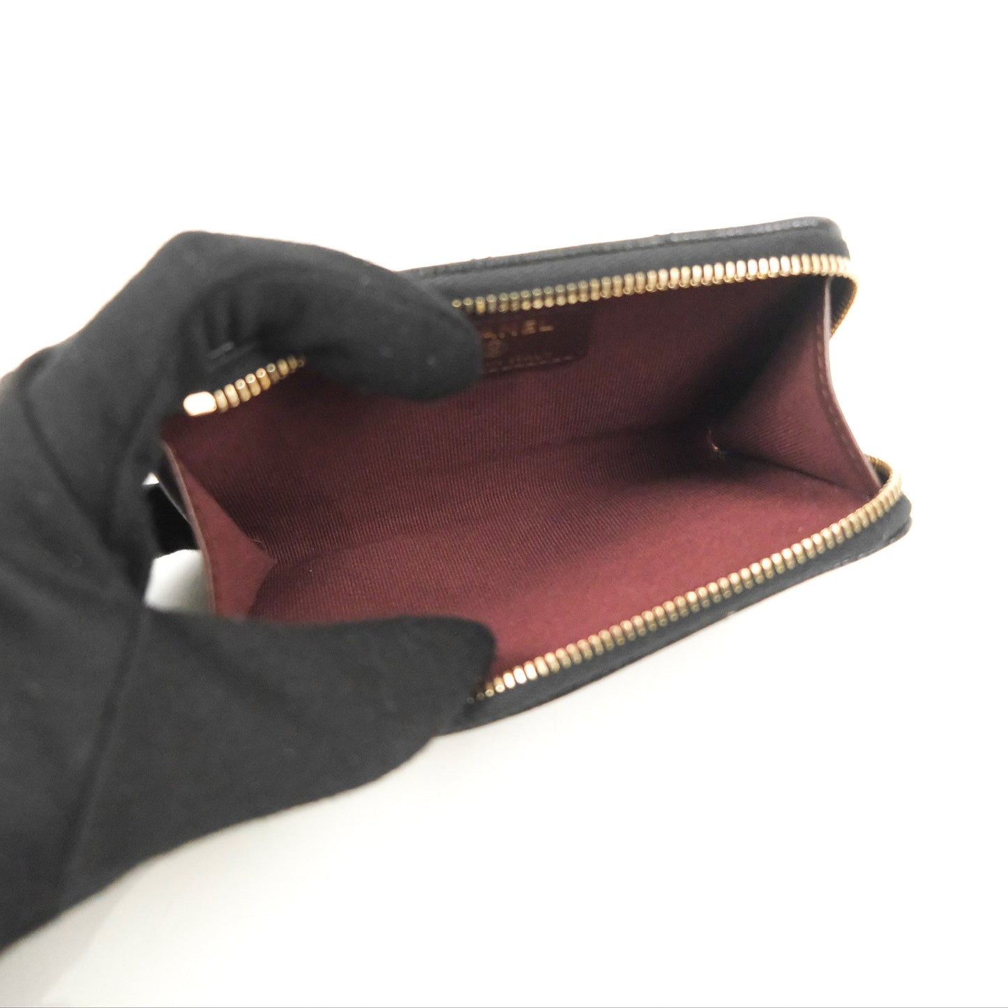 Chanel Quilted Zip Card Holder Black Caviar Gold Hardware 23S