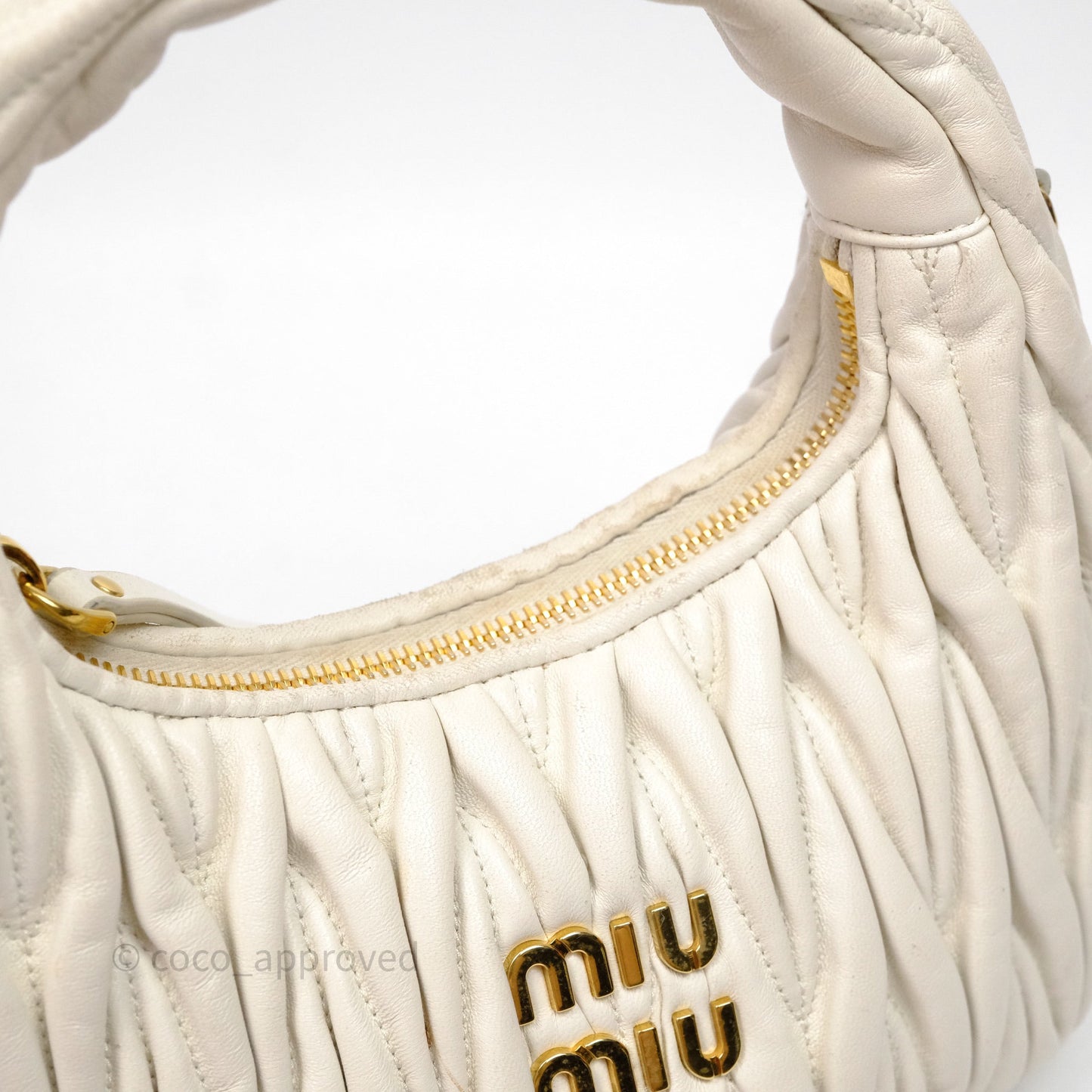 Miu Miu Wander Matelassé Nappa Leather Hobo Bag White