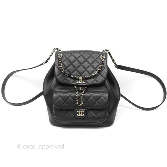 Chanel Quilted Large Duma Drawstring Backpack Black Calfskin