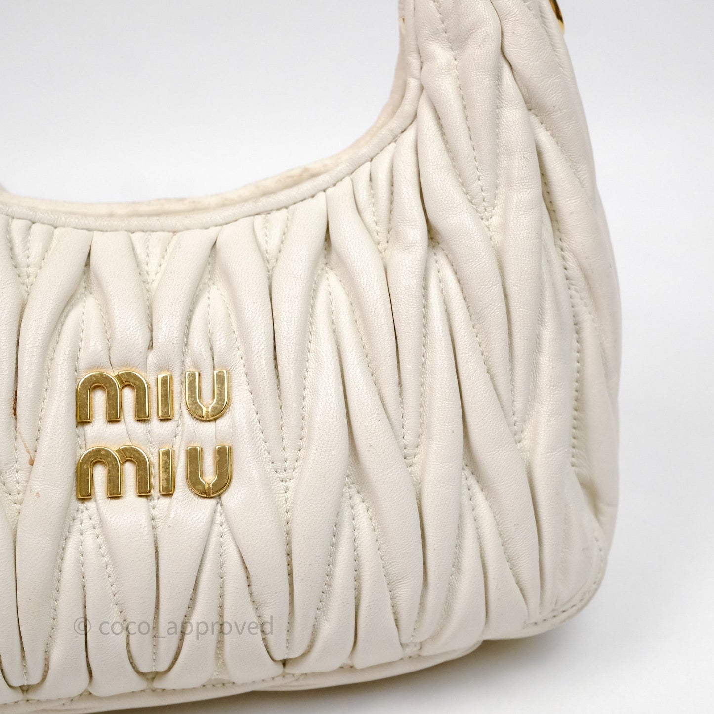 Miu Miu Wander Matelassé Nappa Leather Hobo Bag White