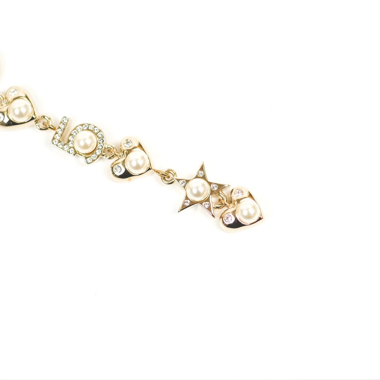 Chanel CC Crystal Pearl Heart Star Drop Necklace Gold Tone 19B