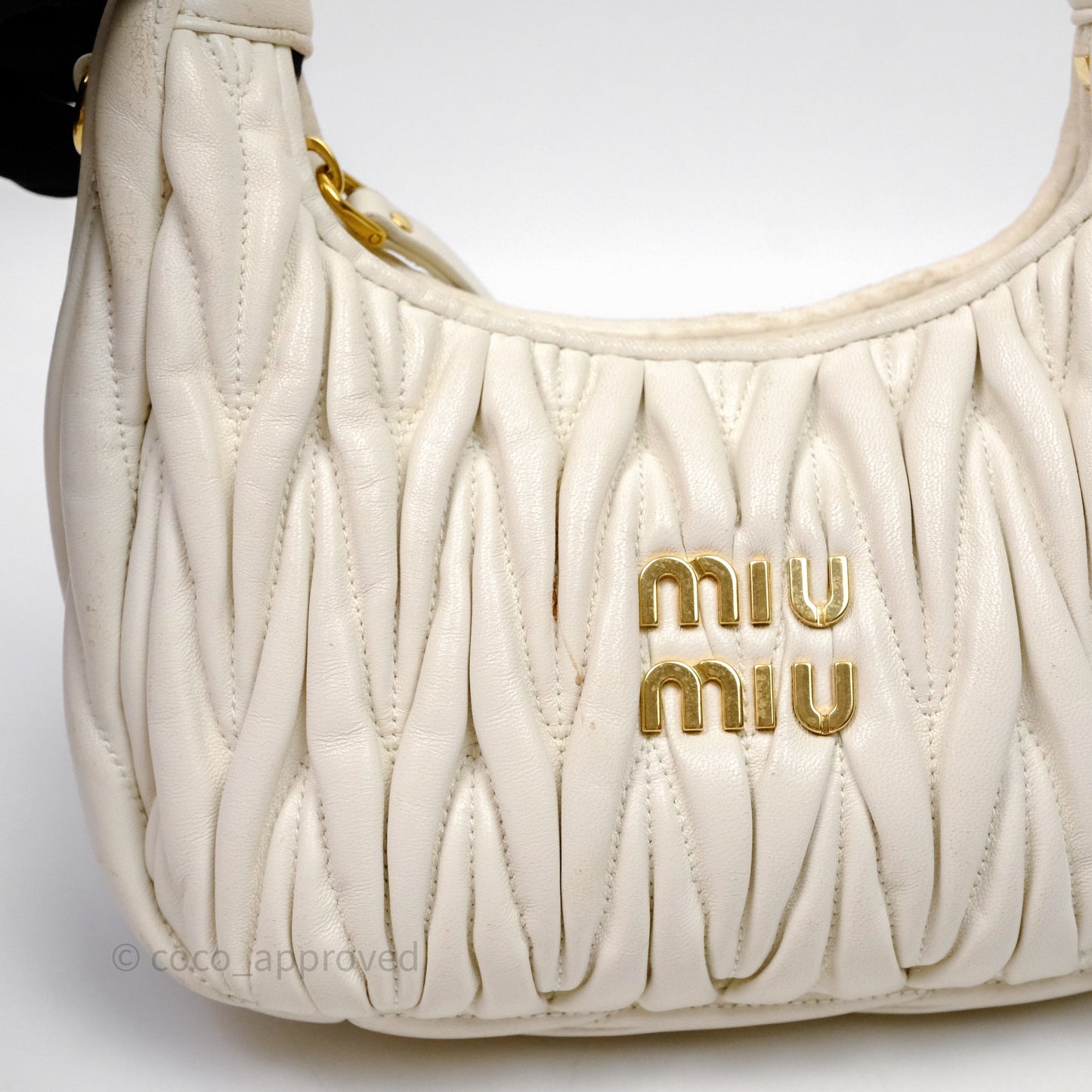 Miu Miu Wander Matelassé Nappa Leather Hobo Bag White