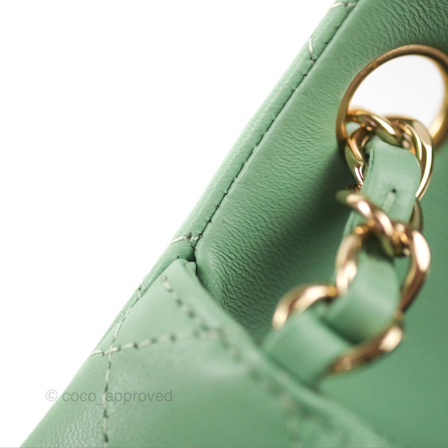 Chanel Quilted Mini Square Light Green Lambskin Gold Hardware