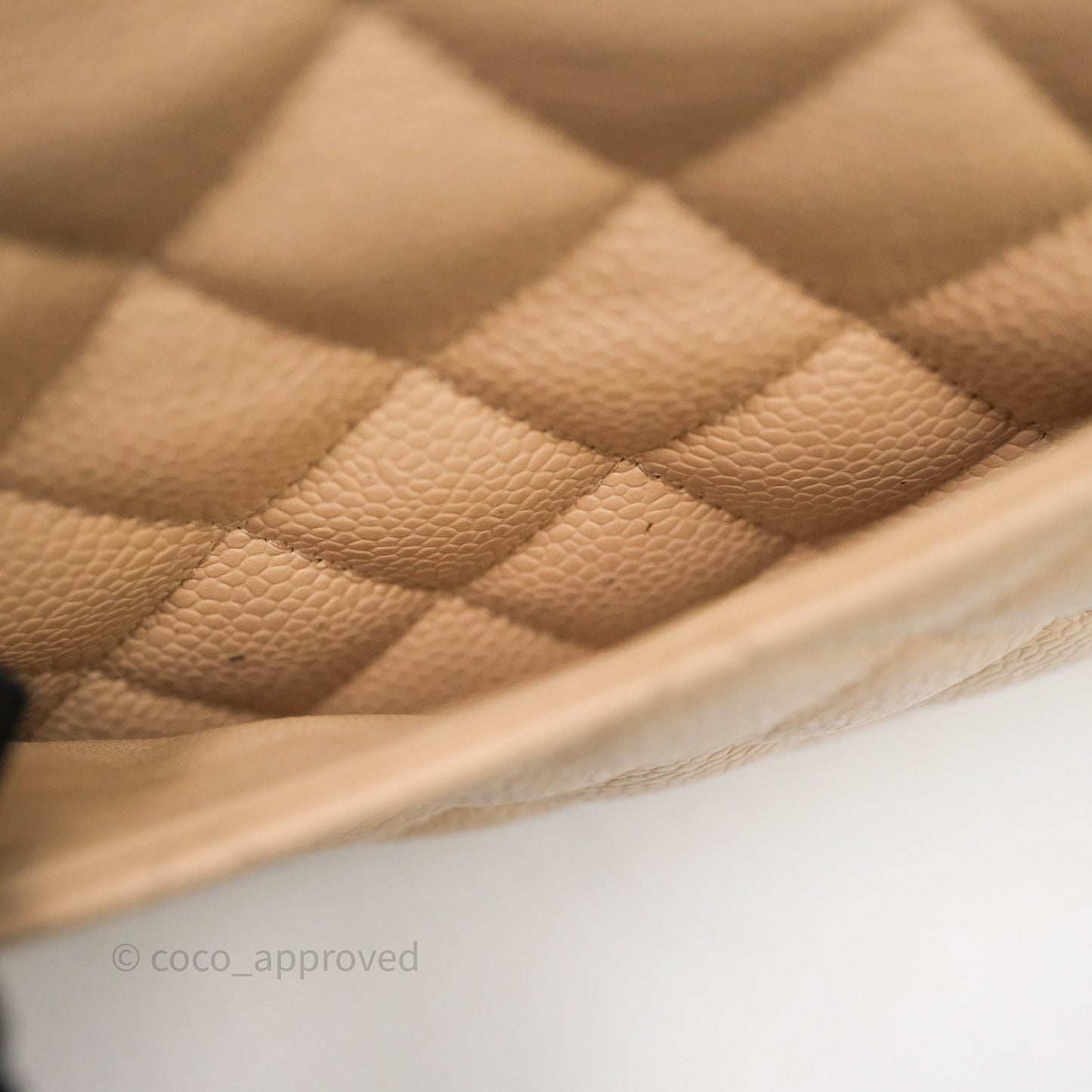 Chanel M/L Medium Classic Flap Quilted Beige Caviar Gold Hardware